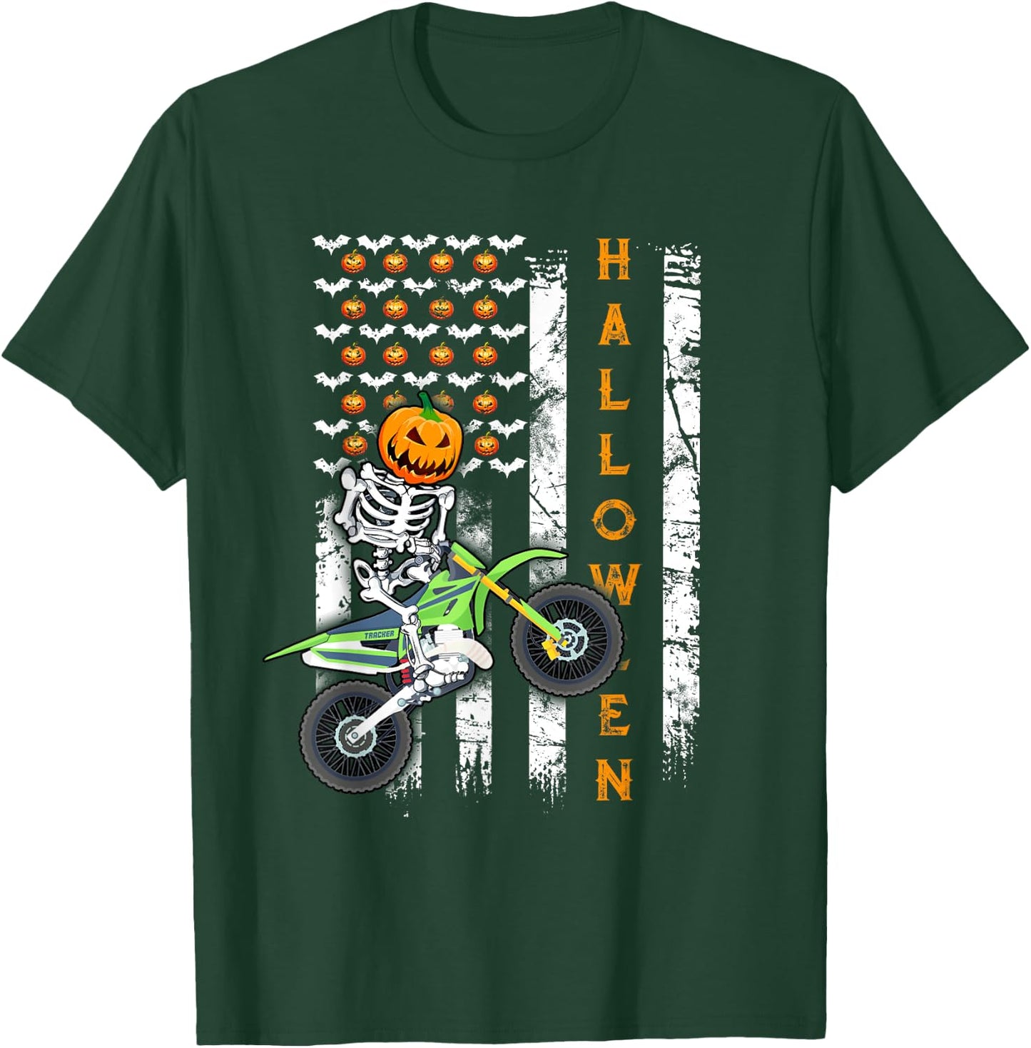 US Flag Skeleton Dirt Bike Halloween Motocross Biker T-Shirt - T-Shirt | Forest