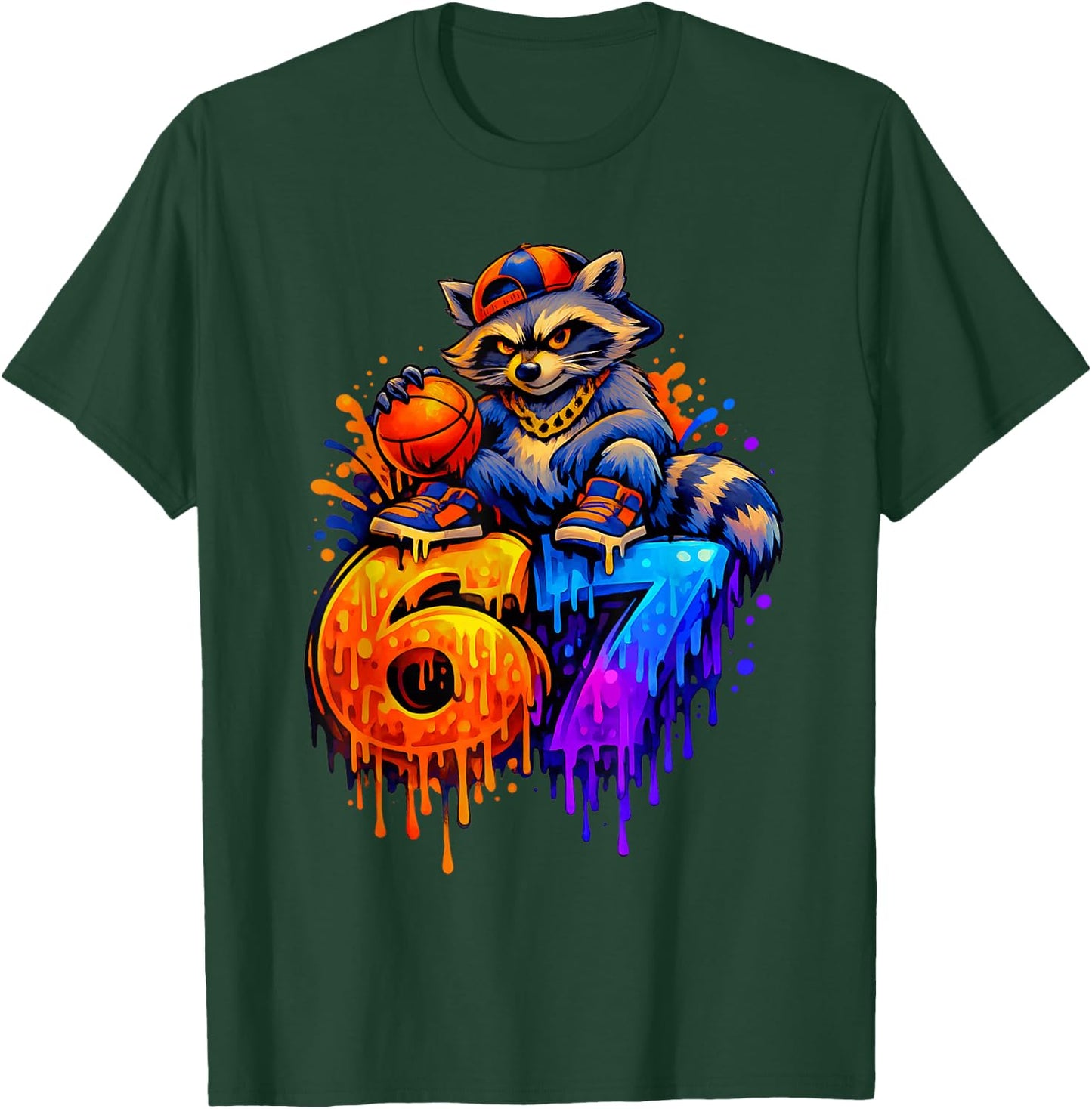 67 Basketball Waschbär Drip Kinder Jungen Jugend Mädchen Brainrot T-Shirt - T-Shirt | Forest