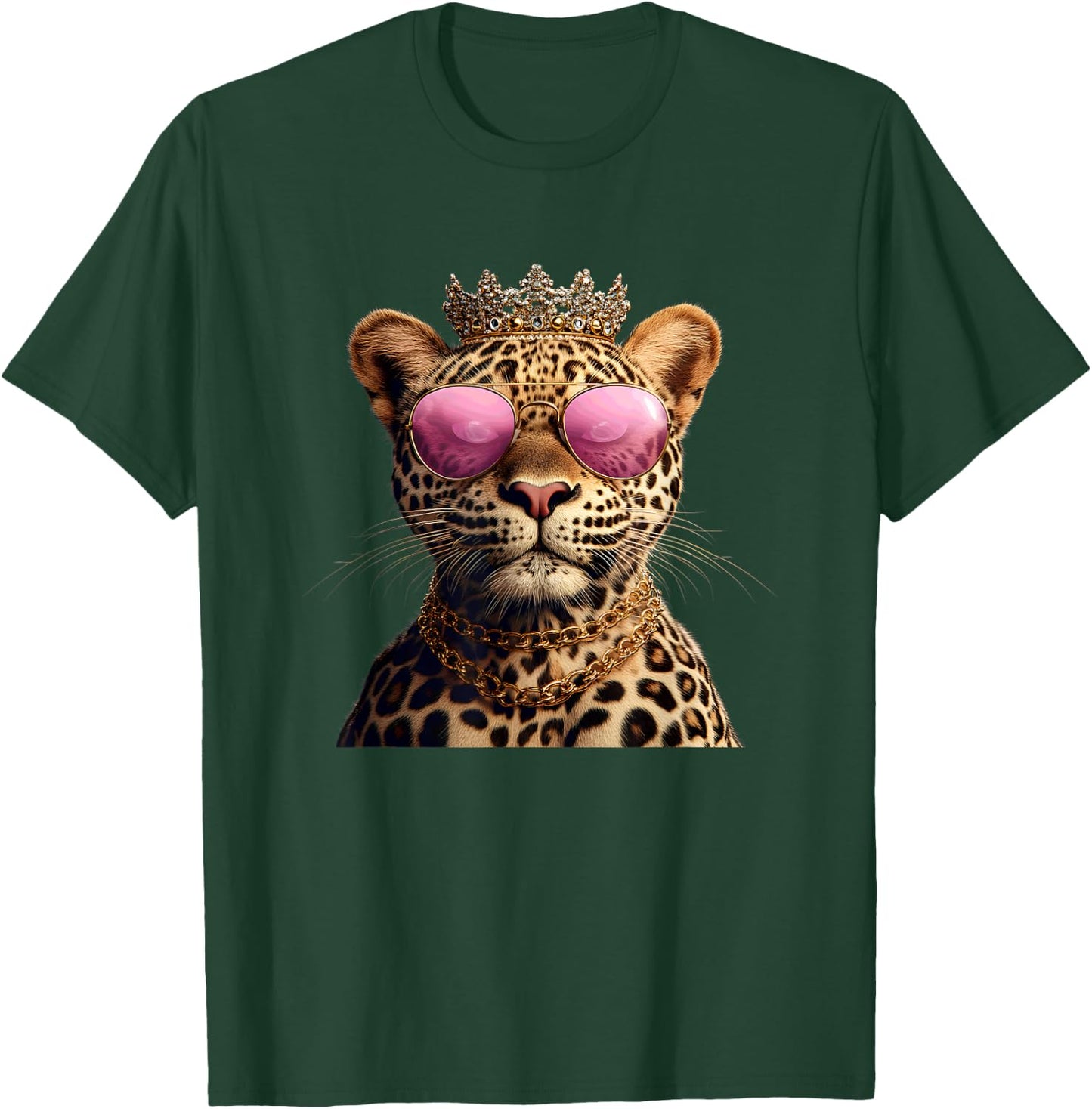 Crowned Leopard With Sunglasses And Chains T-Shirt - T-Shirt | Forest