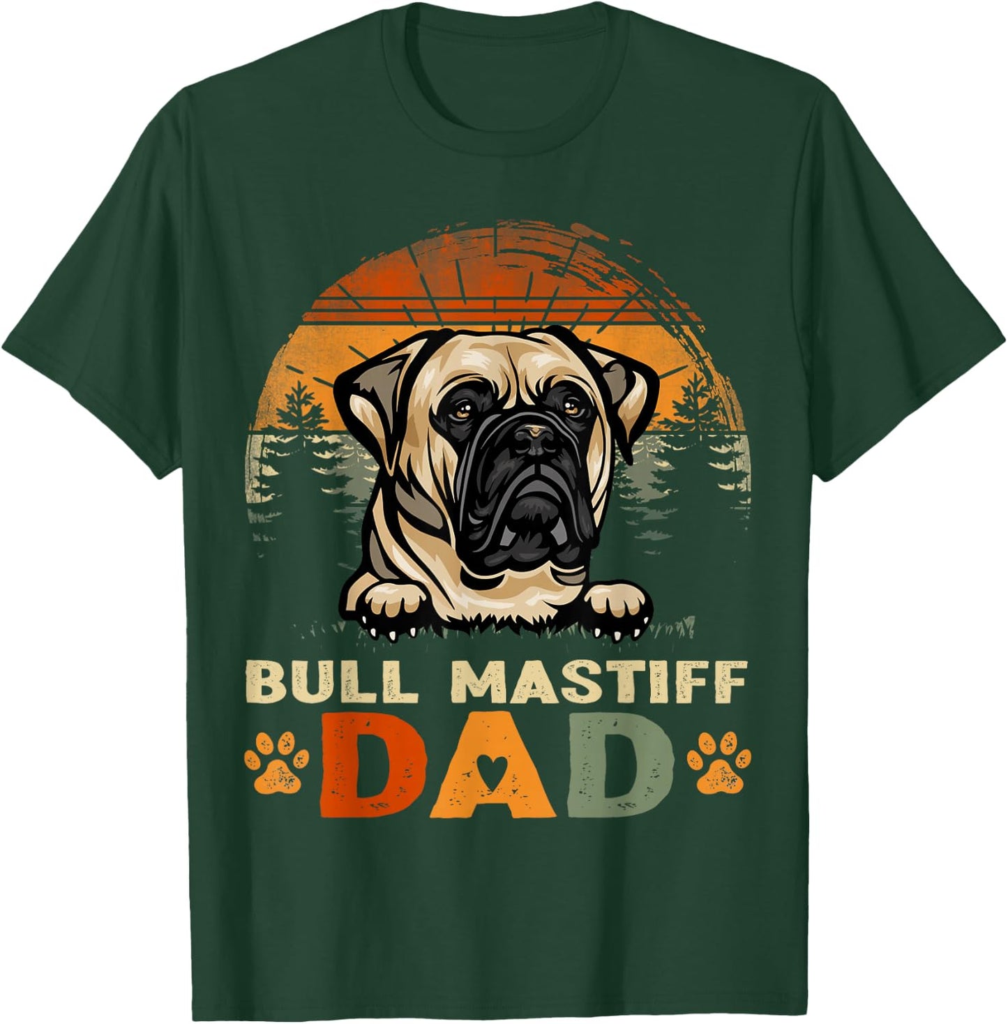 Bull Mastiff Dog Dad Vintage Retro Father's Day T-Shirt - T-Shirt | Forest