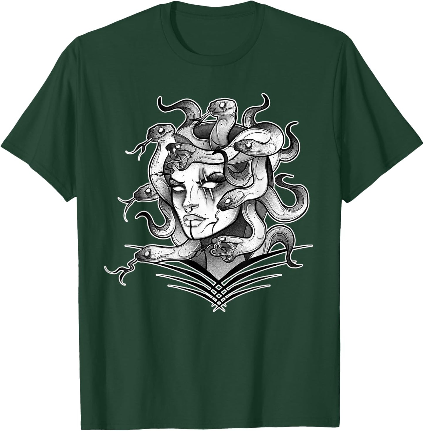Medusa Snake Serpent x Greek Mythology Neo-Traditional T-Shirt - T-Shirt | Forest