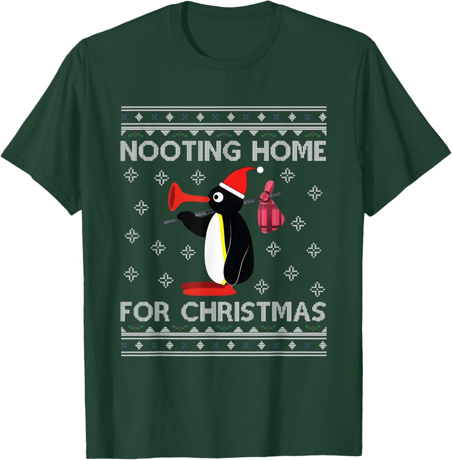 Pingu Nooting Home For Christmas Ugly - Black, Small, -Adults, , Modern , Ugly Christmas, Penguin, Christmas T-Shirt - T-Shirt | Forest