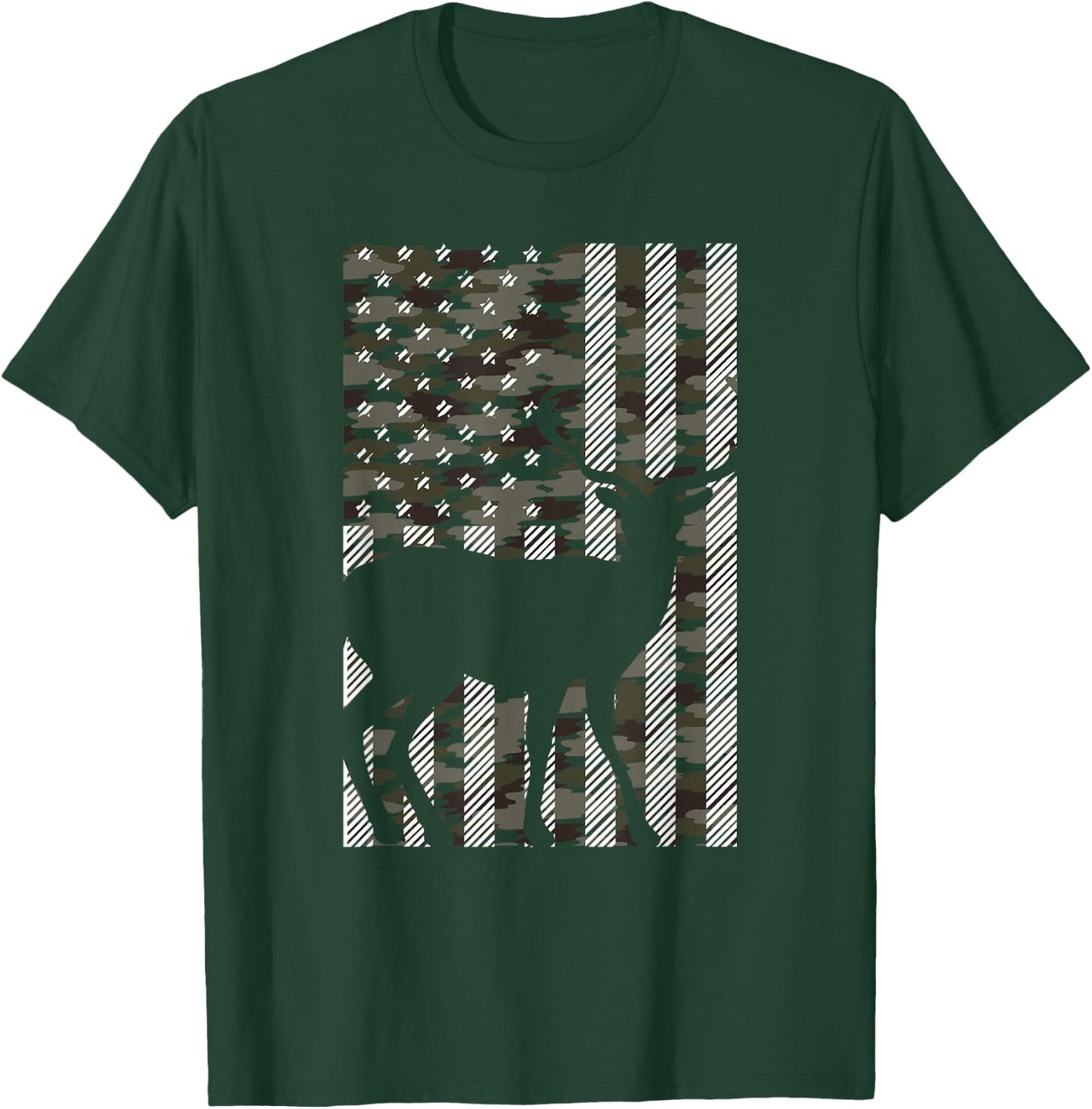 Camo American Flag Deer Vintage Buck Elk Hunting Hunter Gift T-Shirt - T-Shirt | Forest