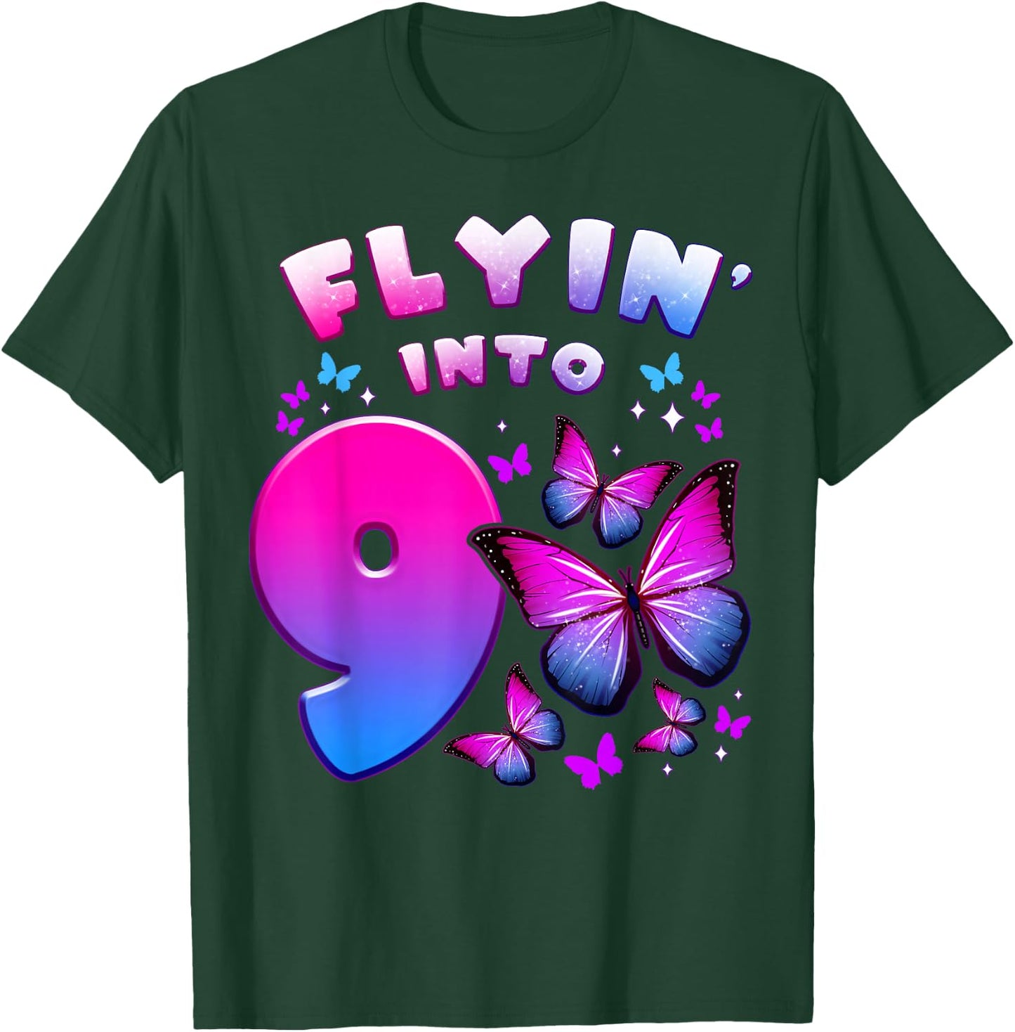 Birthday Girl 9 Year Old, Butterfly, Number 9 T-Shirt - T-Shirt | Forest