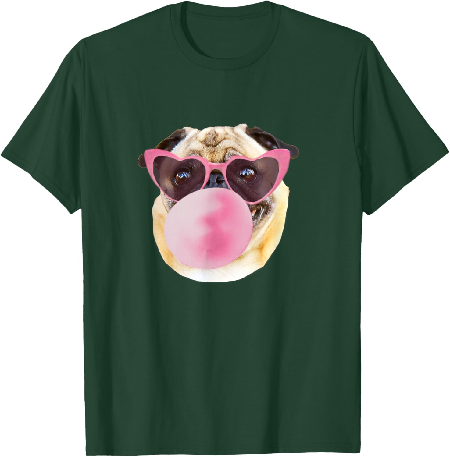 Dog Pug Pink Bubble Gum Heart Sunglasses T-Shirt - T-Shirt | Forest