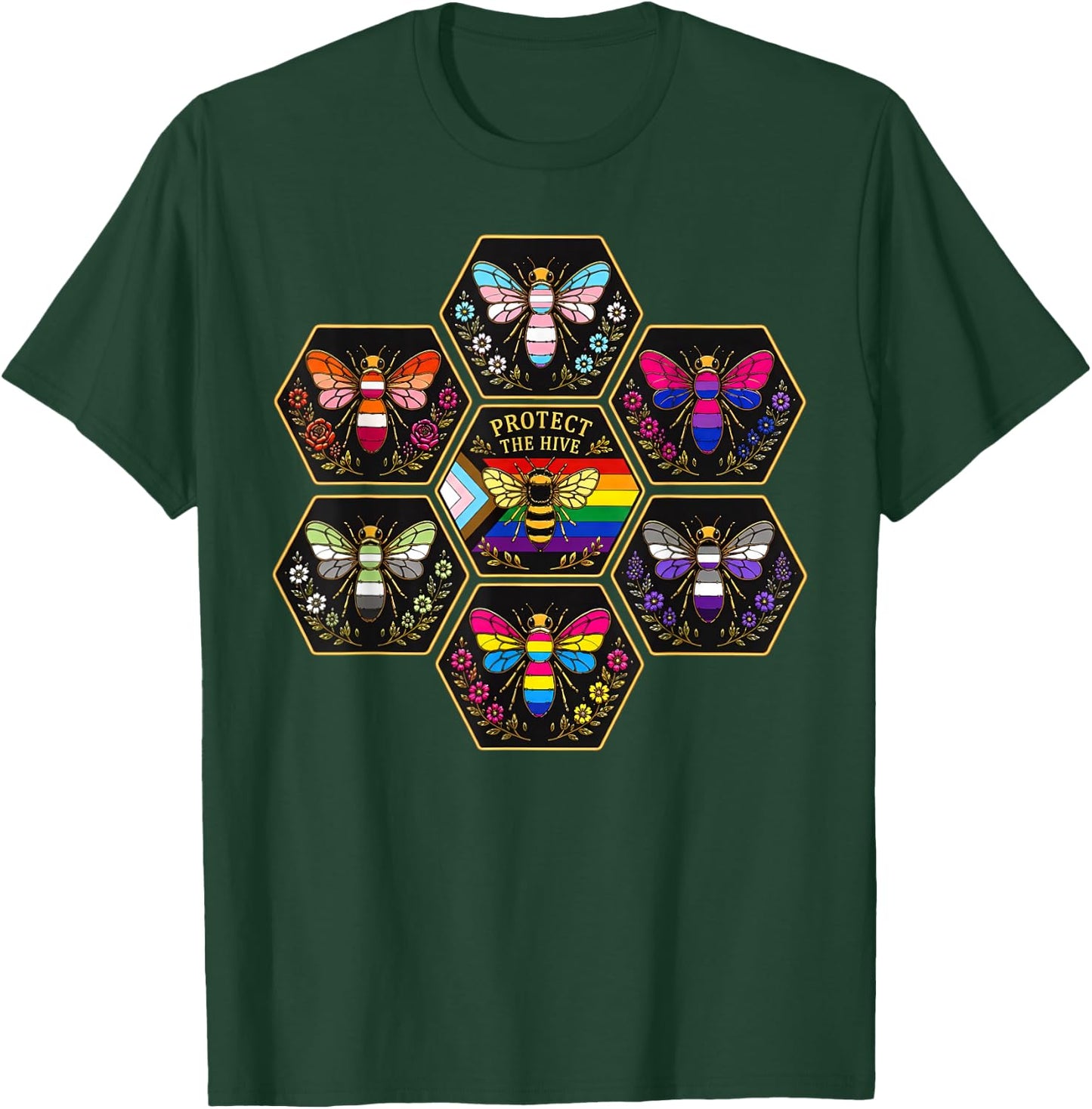 Protect the Hive LGBTQ Bee Bisexual Nature Gay Pride Support T-Shirt - T-Shirt | Forest