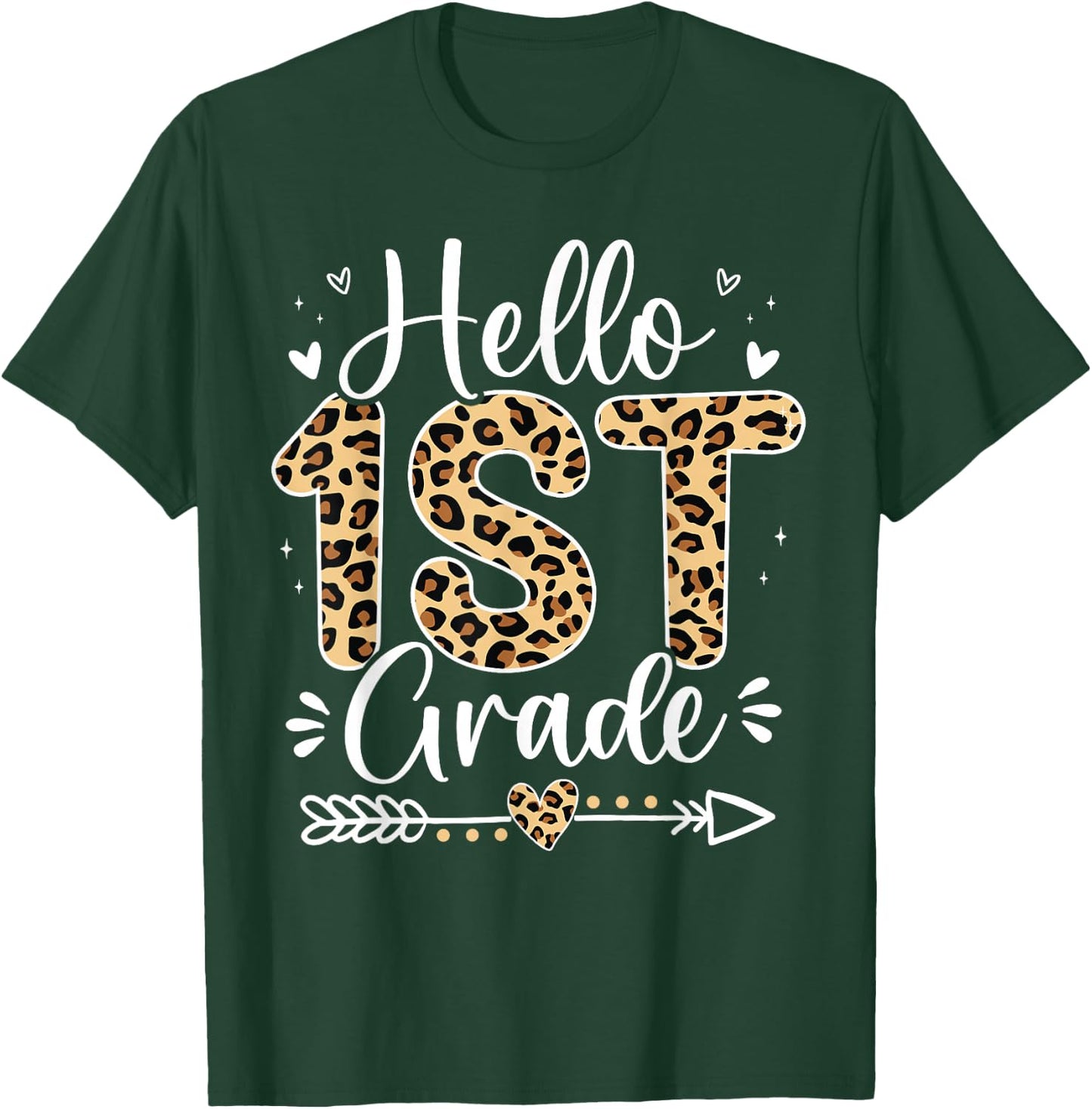 Hello 1st Grade Leopard Teacher Students Back To School Girl T-Shirt - T-Shirt | Forest
