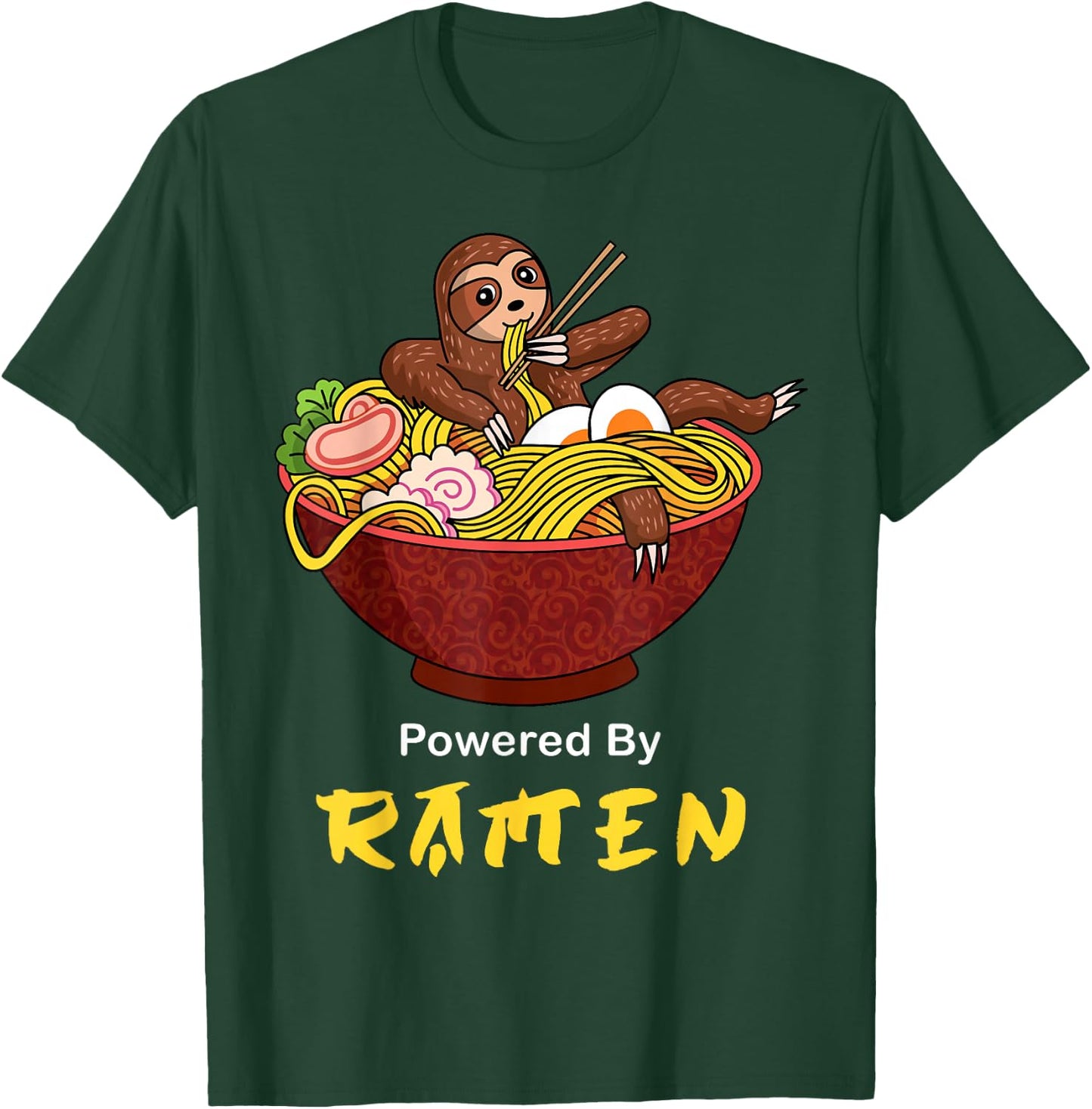 Powered By Ramen Funny Japanese Noodles Sloth Anime Outfit T-Shirt - T-Shirt | Forest