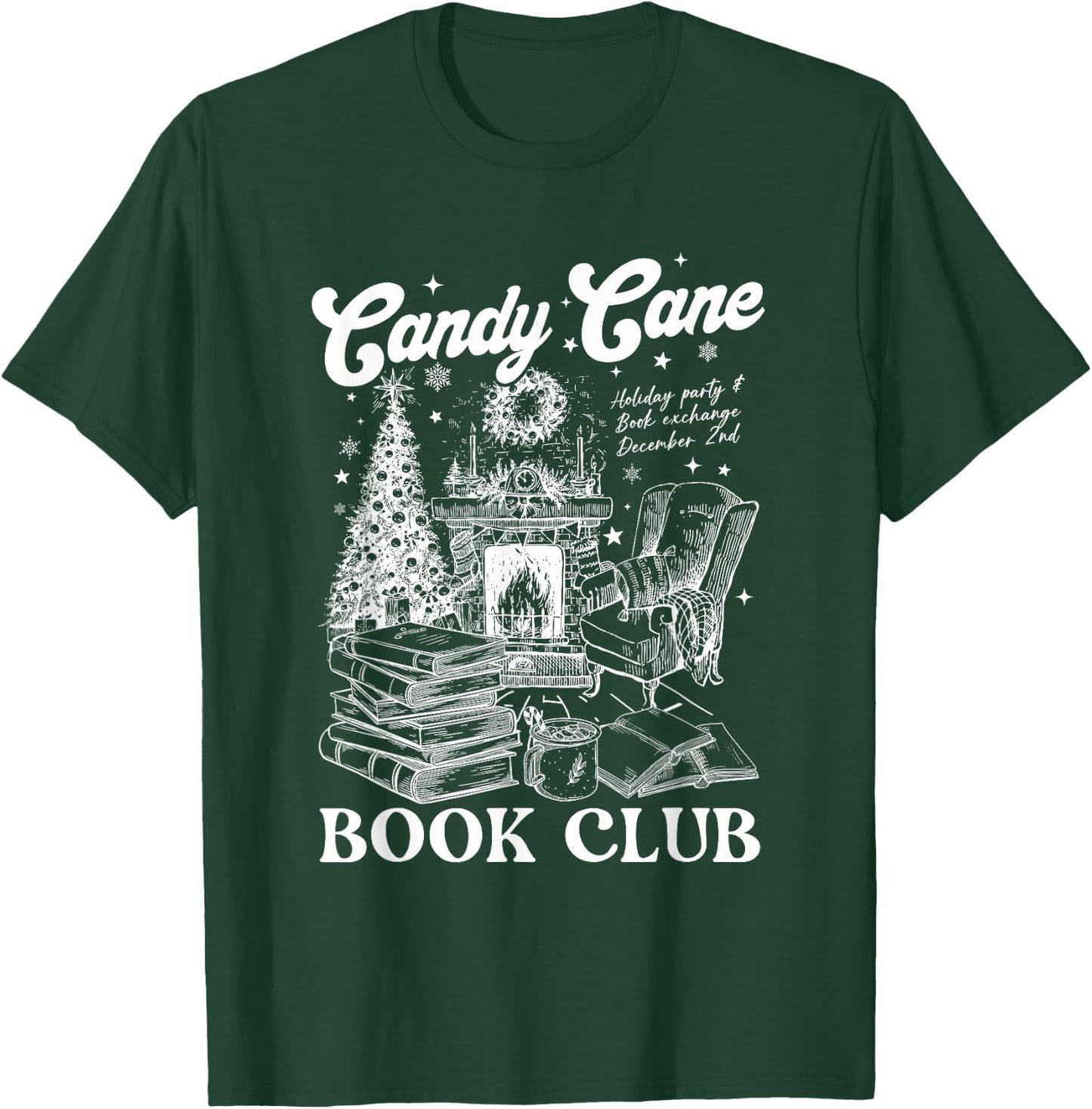 Bookish Christmas Candy Cane Book Club librarian Winter T-Shirt - T-Shirt | Forest