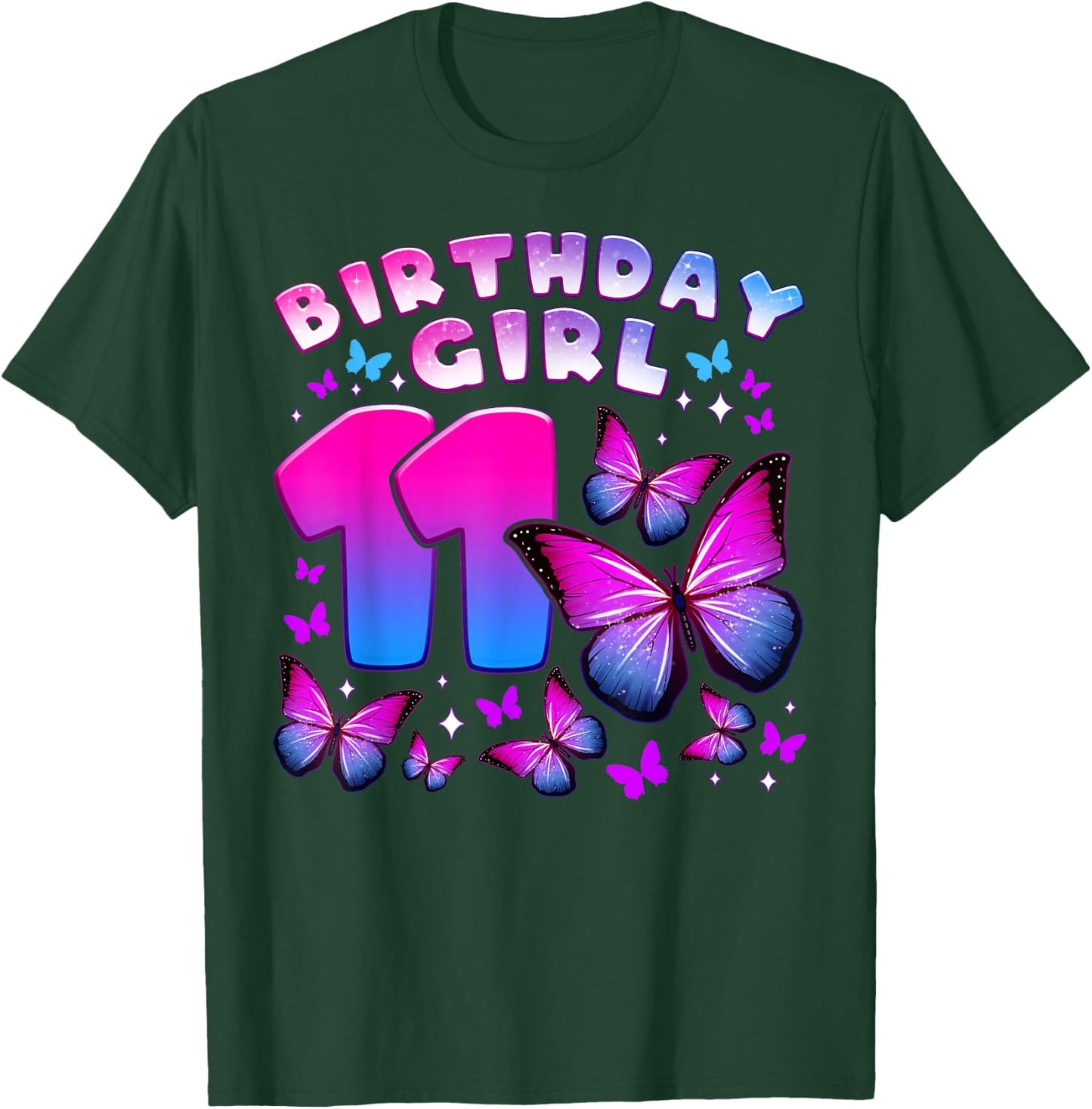 Birthday Girl 11 Years Old Butterfly Number 11 T-Shirt - T-Shirt | Forest