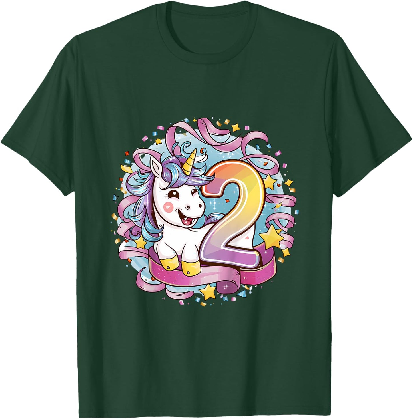 Kids Magical Unicorn Birthday Gift Kids Personalized - 2 Year T-Shirt - T-Shirt | Forest