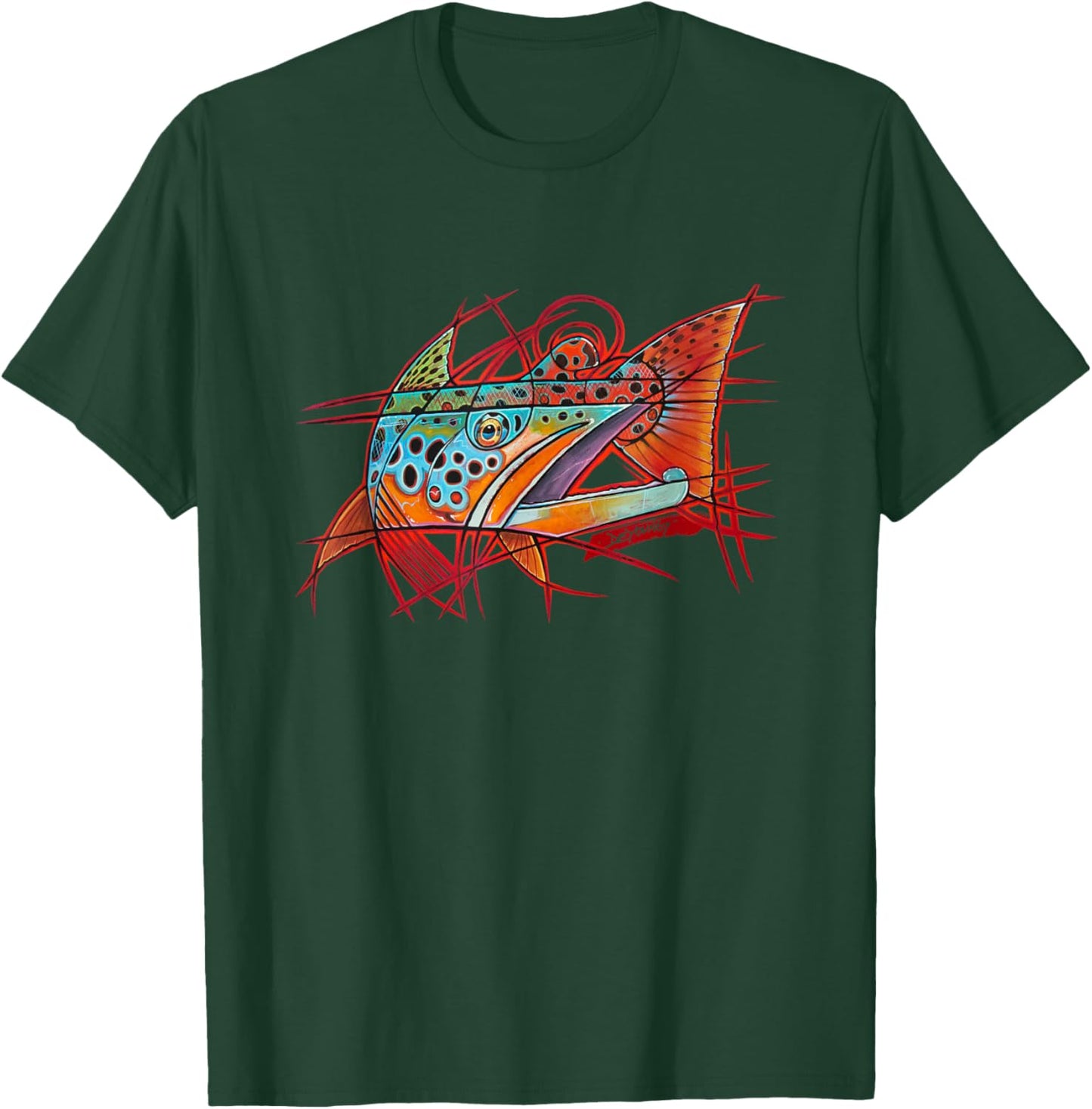 Cubist Brown Trout Fishing Derek DeYoung T-Shirt - T-Shirt | Forest