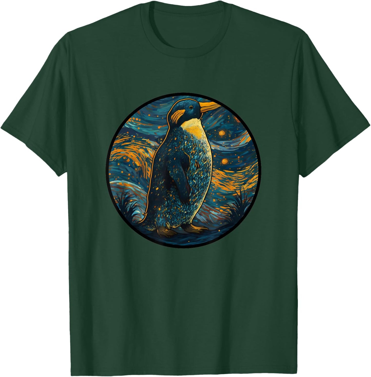 Macaroni Penguin in Starry Night Painting Men Women Kids T-Shirt - T-Shirt | Forest