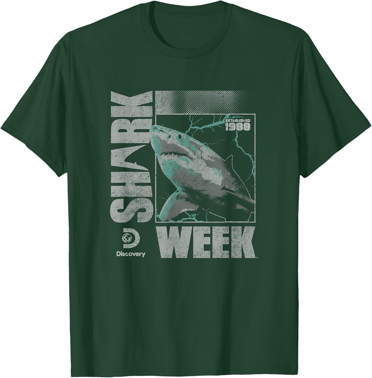 Shark Week Neon Lightning Glitch Great White Eighties Logo T-Shirt - T-Shirt | Forest