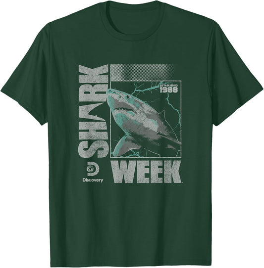 Shark Week Neon Lightning Glitch Great White Eighties Logo T-Shirt - T-Shirt | Forest
