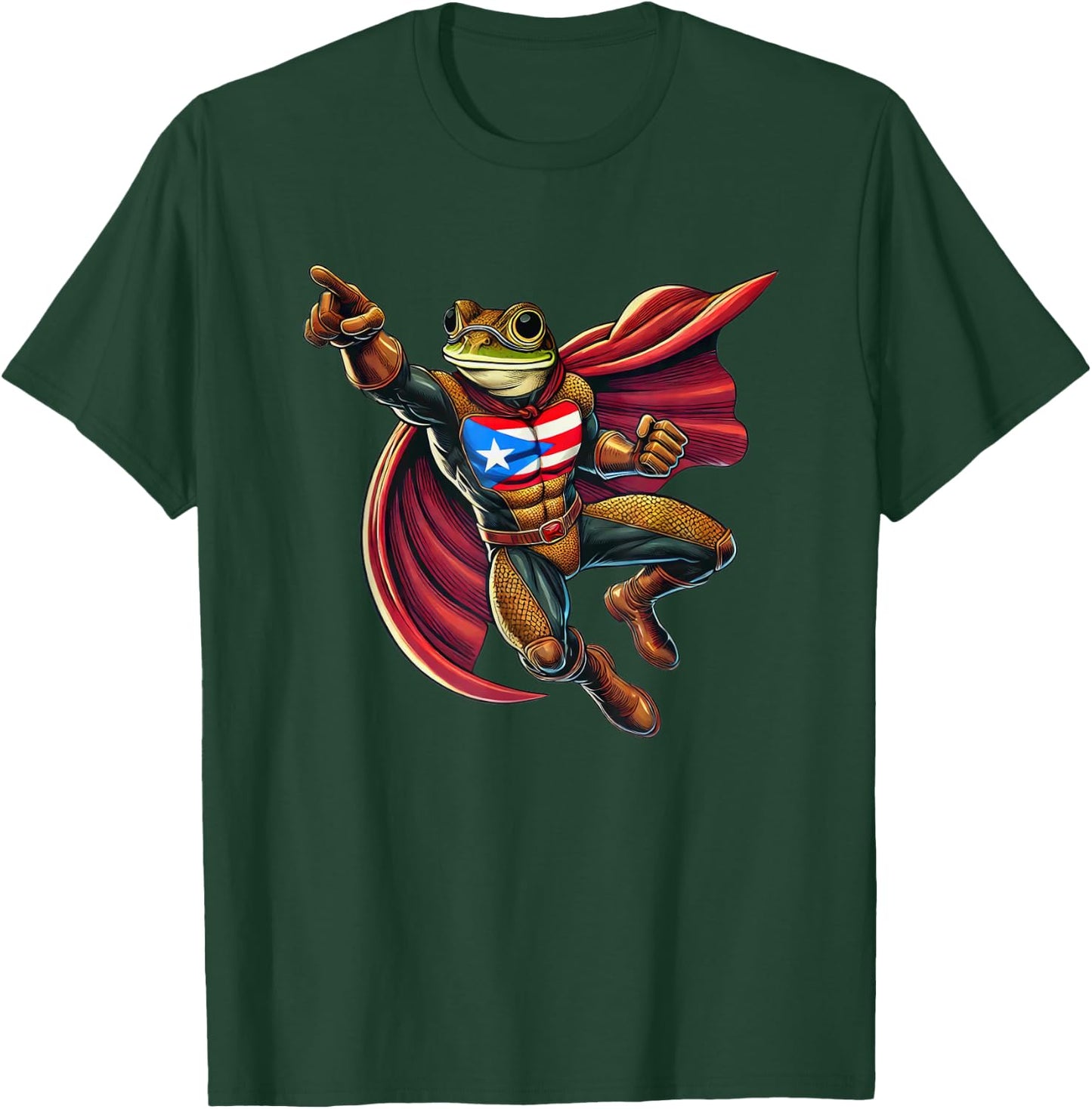 Coqui Superhero Boricua Power Puerto Rican Flag Flying Cape T-Shirt - T-Shirt | Forest