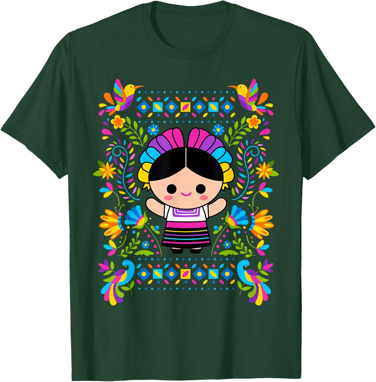 Viva Mexico Mexican Girl Flag Independence Day Girls Kids T-Shirt - T-Shirt | Forest