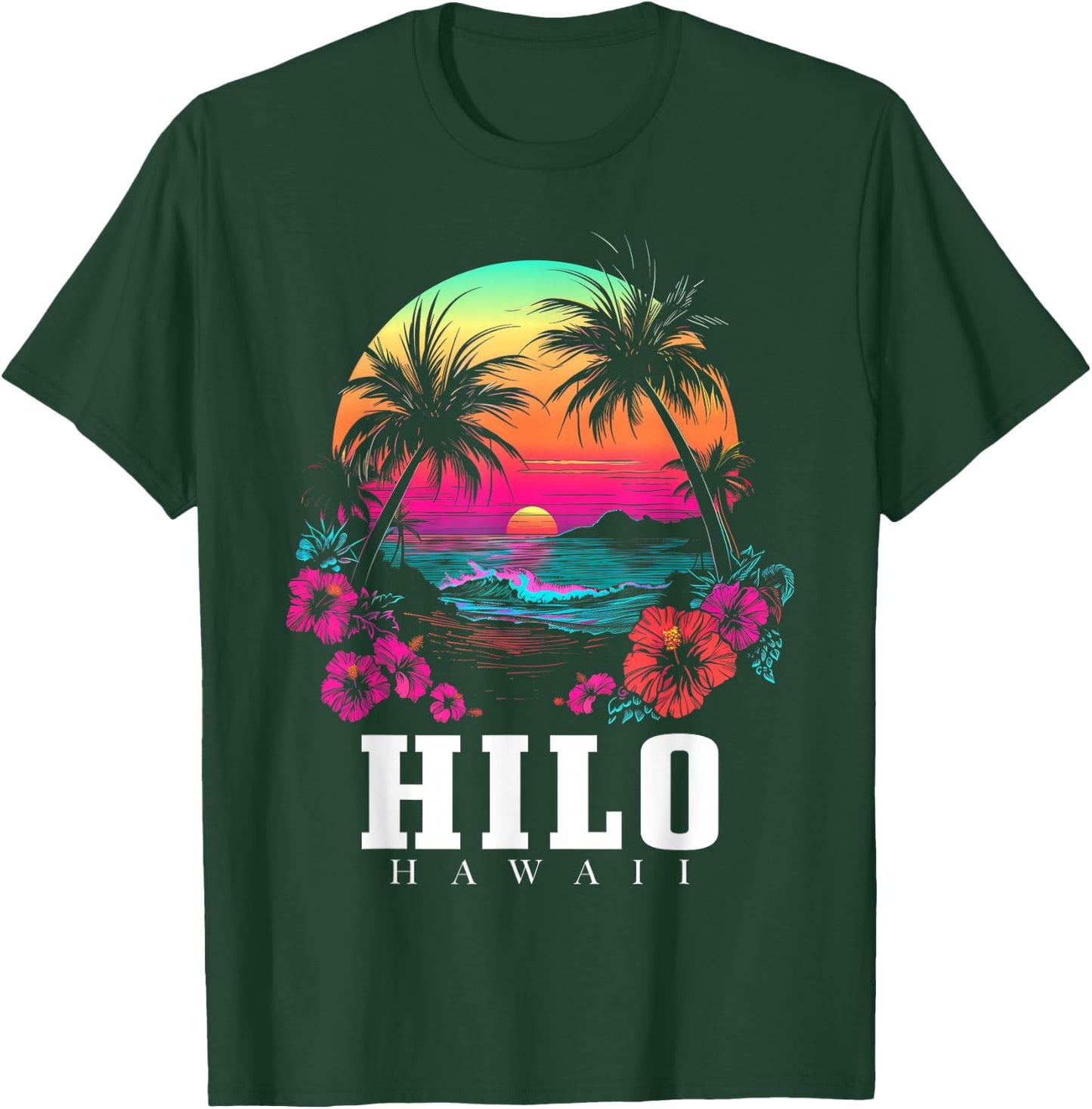 Hilo Hawaii Hawaiian Hibiscus Flowers Surfer Souvenir T-Shirt - T-Shirt | Forest