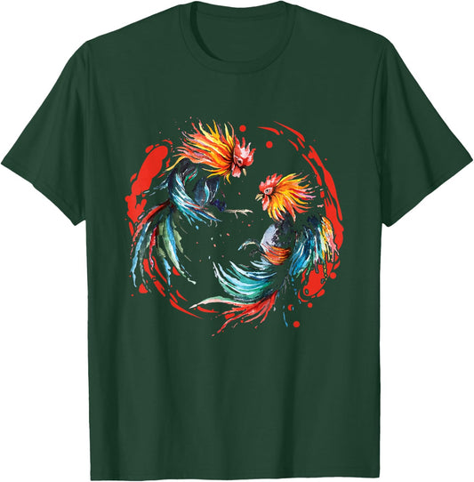 Peleas De Gallos Chickens Roosters Fighting - Black, -Adults, Short Sleeve, Classic Fit, Cotton 65% Polyester 35%, Cockfighting Enthusiasts T-Shirt - T-Shirt | Forest