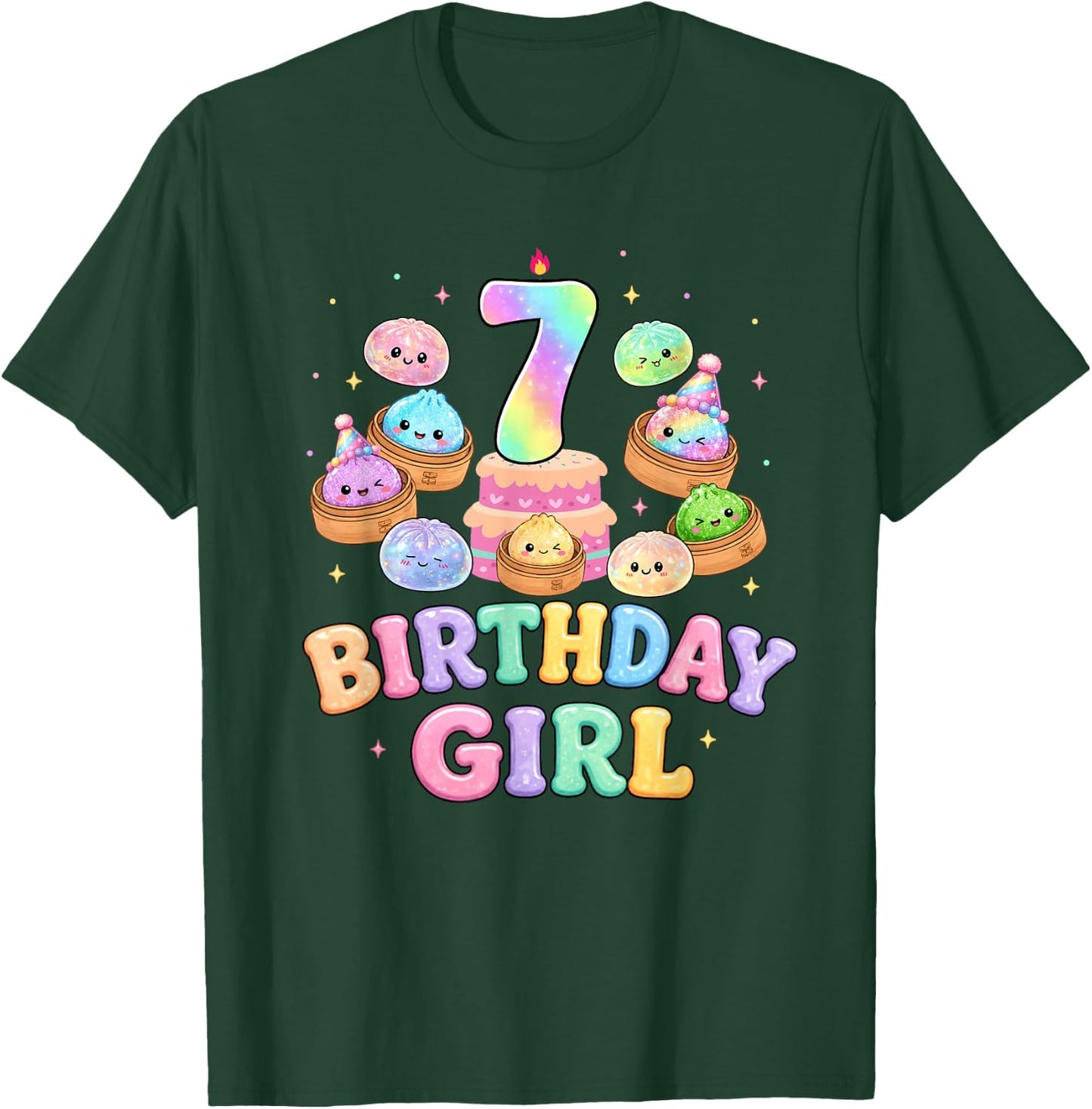 7th Birthday Girl Dumpling Shirt Cute Kawaii Dumpling Party T-Shirt - T-Shirt | Forest