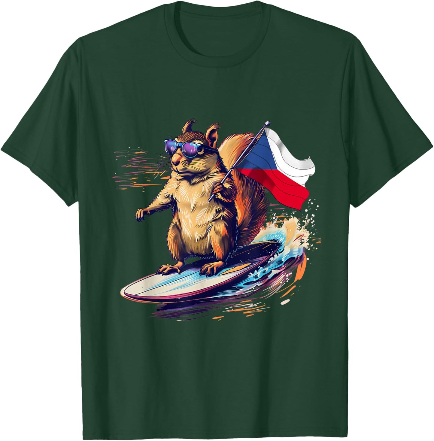 Czech Republic Surfing Squirrel Czech Flag Ceska Czech Roots T-Shirt - T-Shirt | Forest