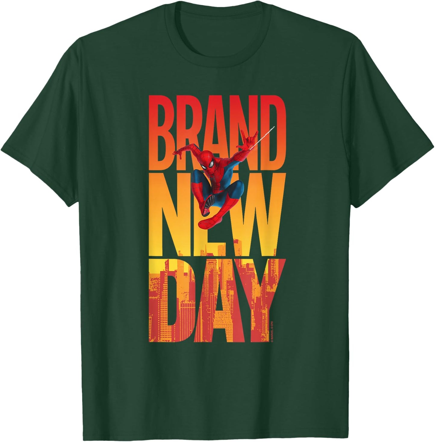 Marvel Spider-Man: New Day Spidey Sunset Text Stack T-Shirt - T-Shirt | Forest