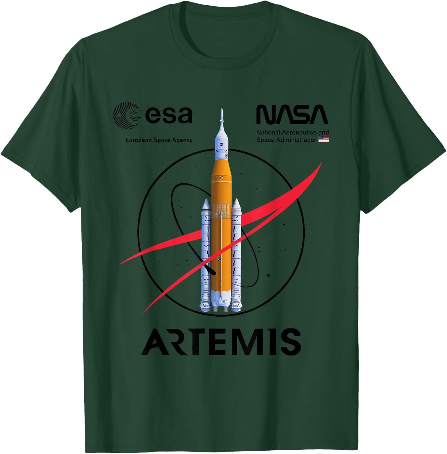 NASA Artemis Mission SLS Worm und ESA Logo T-Shirt - T-Shirt | Forest