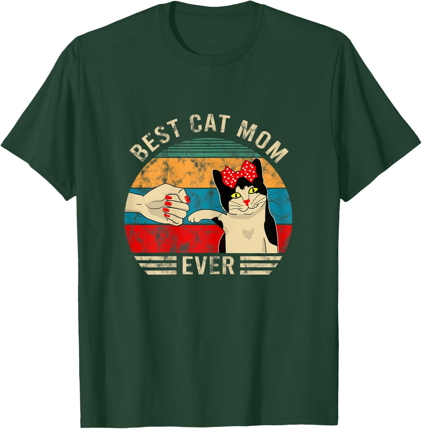 Vintage Best Cat Mom Ever Bump Graphic T-Shirt - T-Shirt | Forest