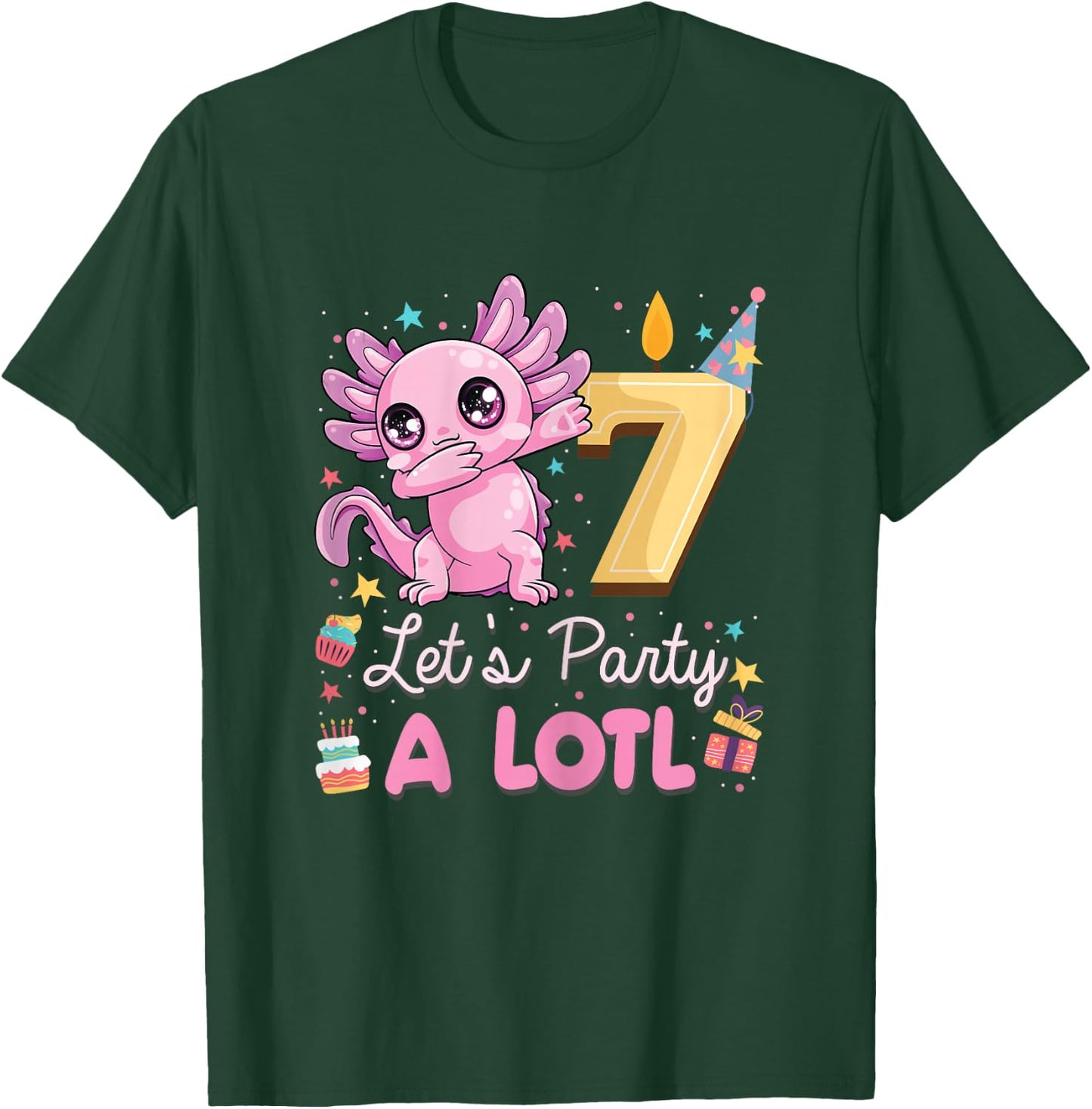 I'm 7 Let's Party A Lotl 7th Birthday Cute Axolotl Lovers T-Shirt - T-Shirt | Forest