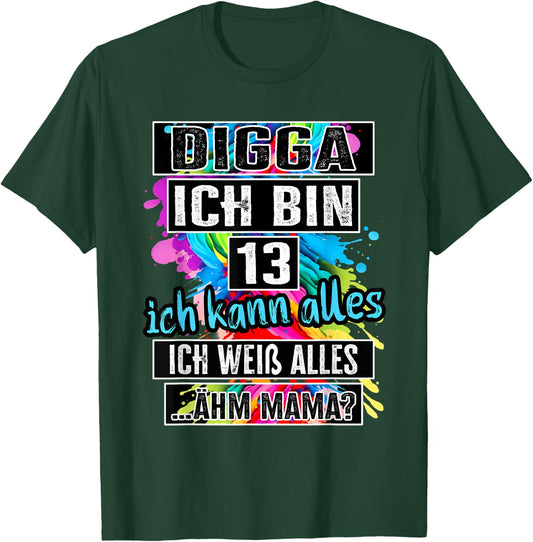 13th Birthday Girl Boy Digga I Am 13 Years , black T-Shirt - T-Shirt | Forest