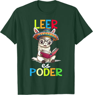 Spanish Reading Book Lover Sloth Maestra Leer Es Poder T-Shirt - T-Shirt | Forest
