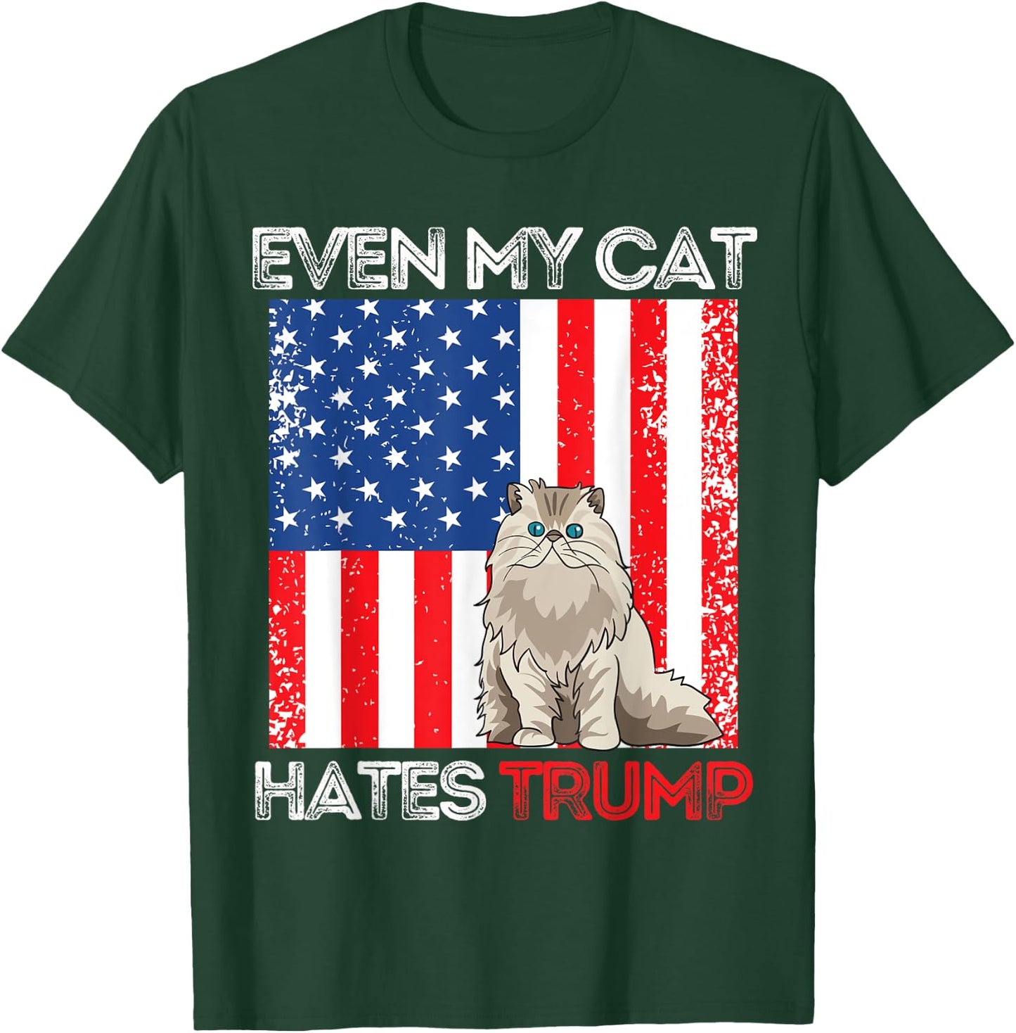 Even My Cat Hates Trump Against Trump American Flag Retro T-Shirt - T-Shirt | Forest