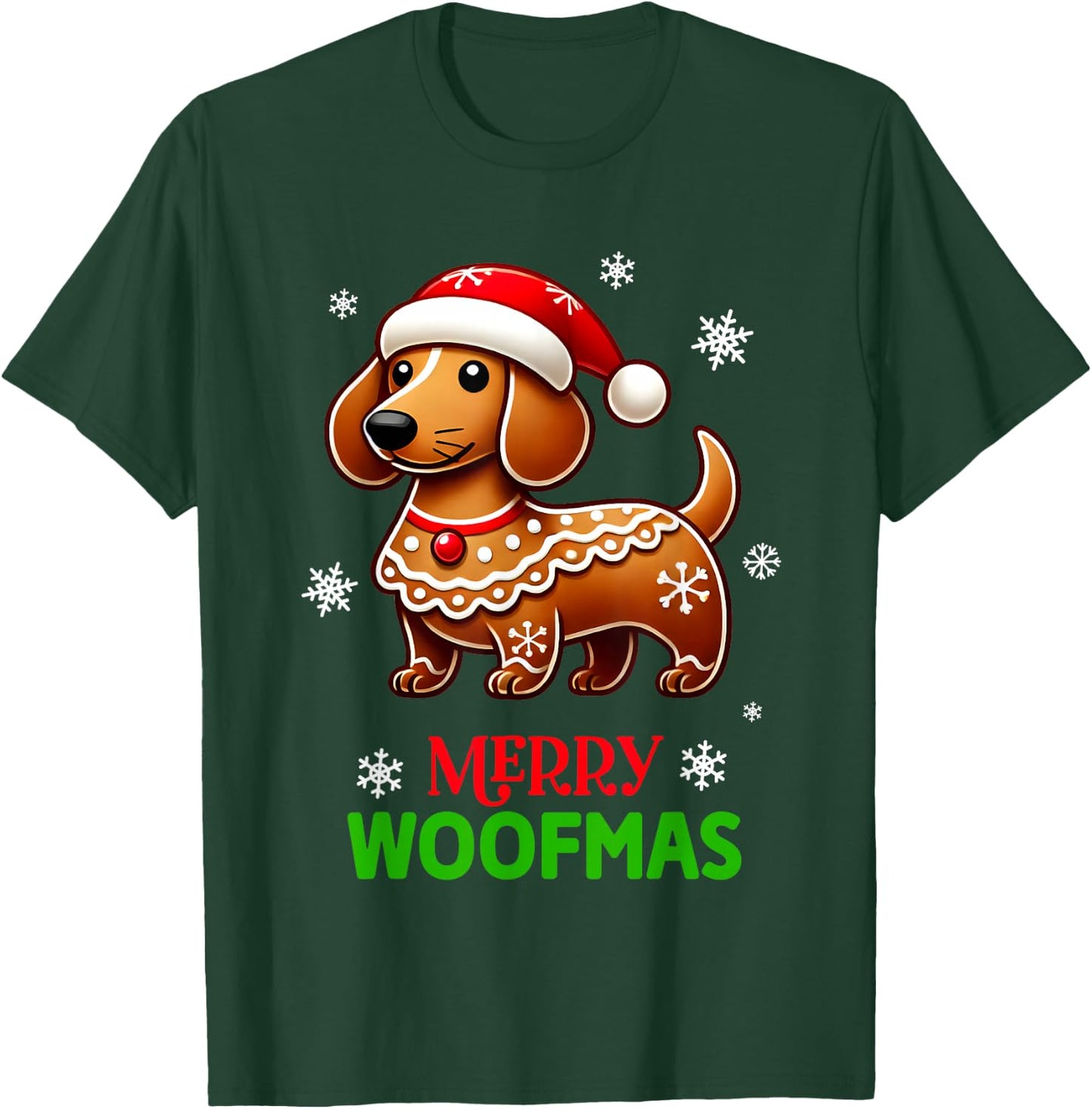 Gingerbread Weiner Dog Merry Woofmas Dachshund Christmas T-Shirt - T-Shirt | Forest