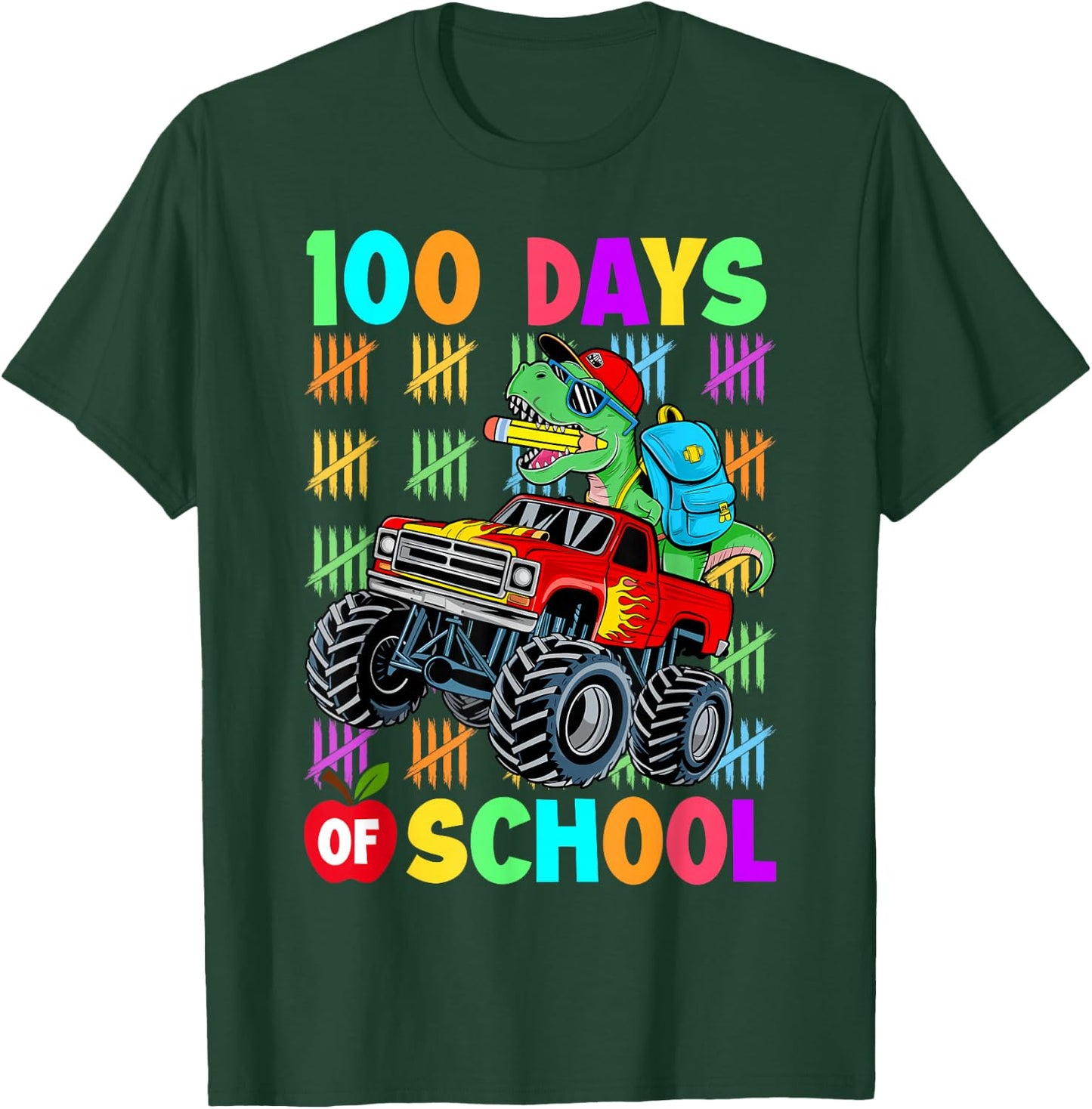 100 Days Of School Dinosaur 100 Days Smarter 100th Day Kids T-Shirt - T-Shirt | Forest