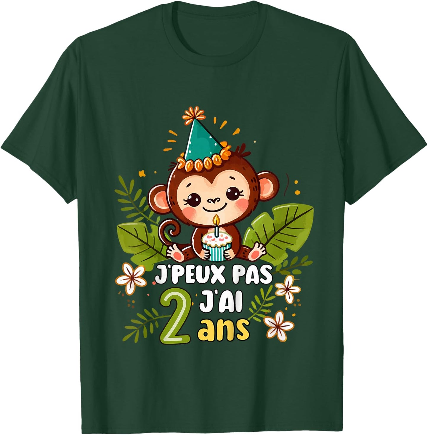 Child Je Peux Pas J'ai 2 Years Birthday Jungle Monkey Boy Green , Green, 2 T-Shirt - T-Shirt | Forest