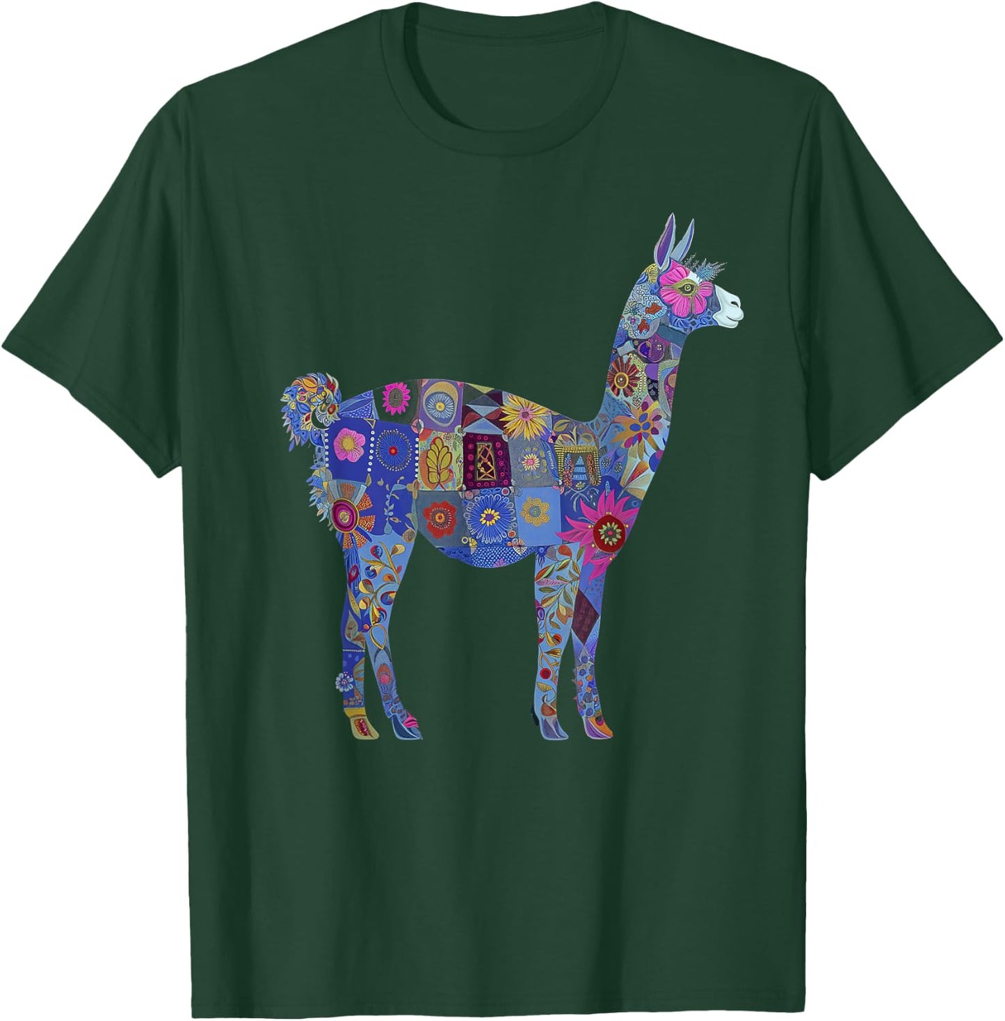 Peru Souvenir Llama Alpaca Flowers Peruvian Souvenir T-Shirt - T-Shirt | Forest