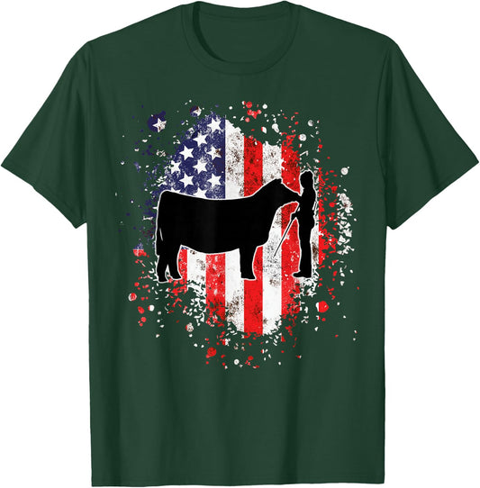 Patriotic Showmanship Girl and Show Stock Steer T-Shirt - T-Shirt | Forest