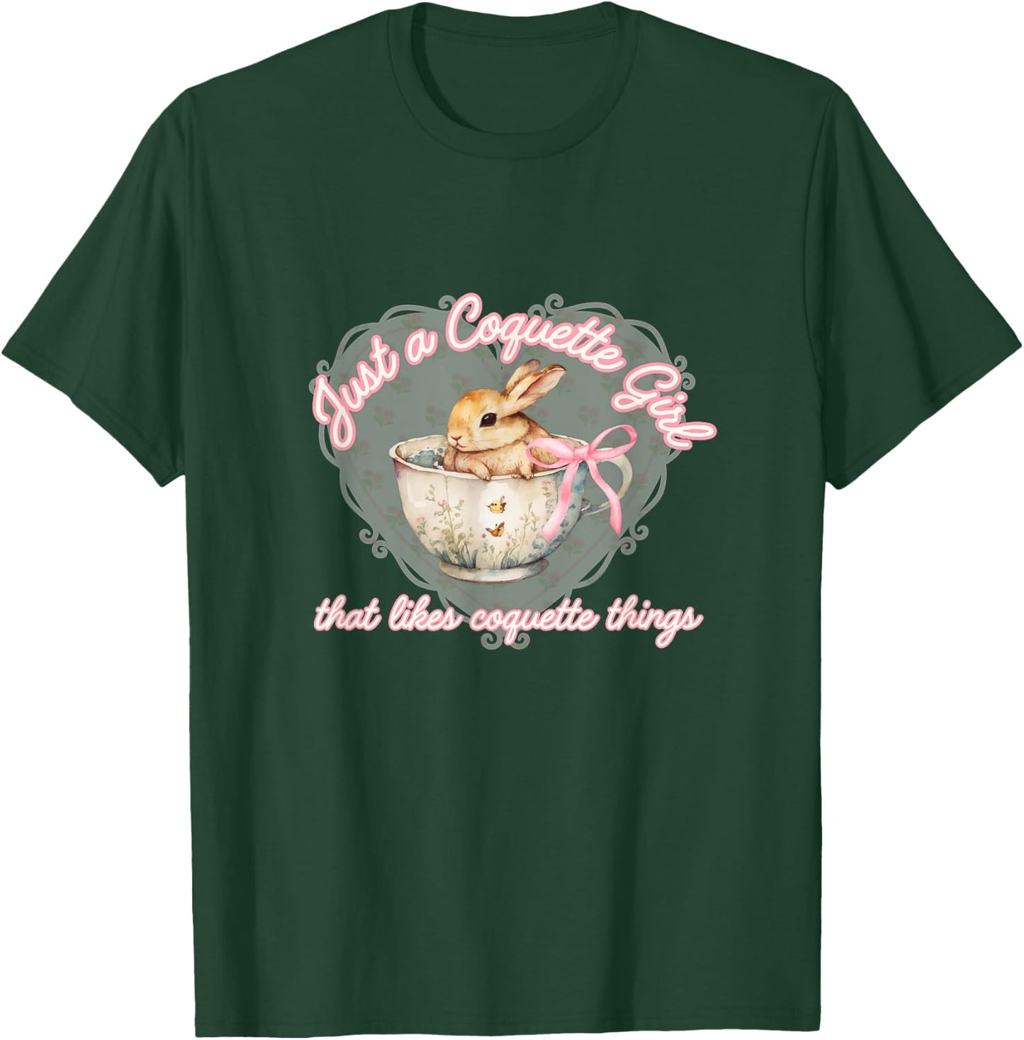 Coquette Bow Simple Pink Cute Girl, Bunny Coquette Things T-Shirt - T-Shirt | Forest