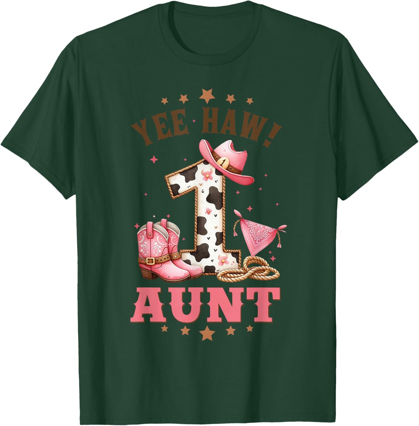 Aunt Of The Birthday Cow Girl Rodeo Cowgirl 1st Birthday T-Shirt - T-Shirt | Forest