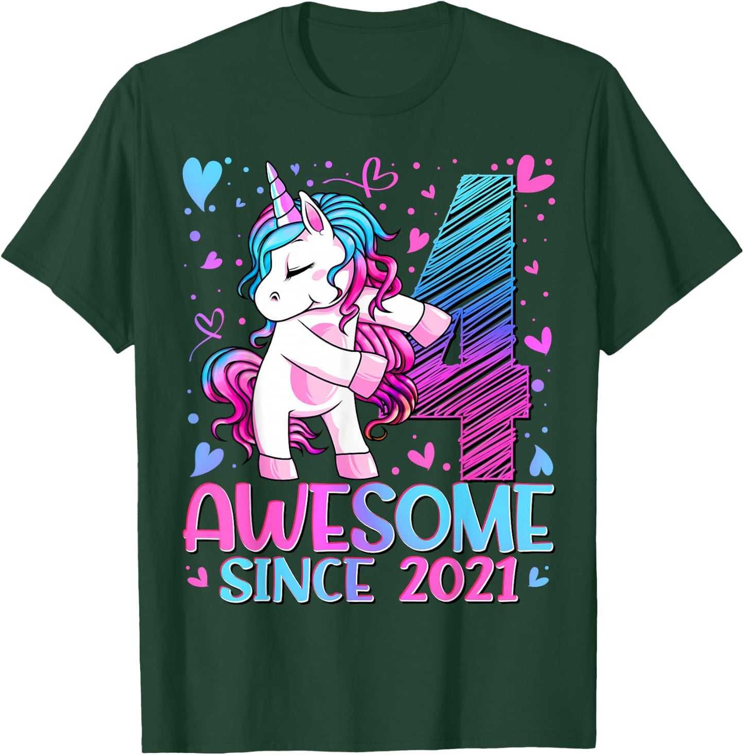 4 Year Old Unicorn Gifts For Girls 4th Birthday Girl Party T-Shirt - T-Shirt | Forest