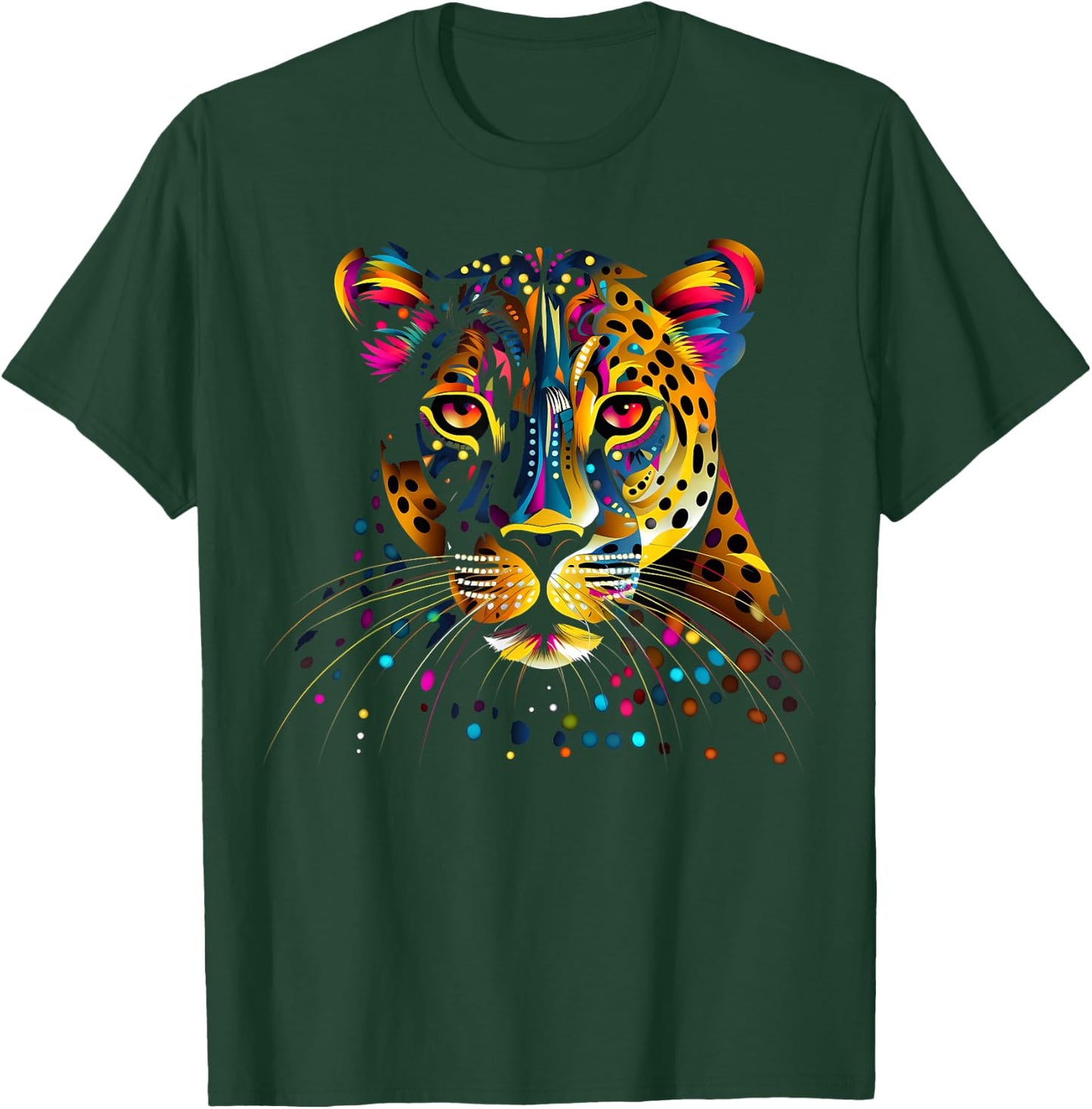 Colorful Leopard Face Jaguar Animal Big Cats Panther Black T-Shirt - T-Shirt | Forest