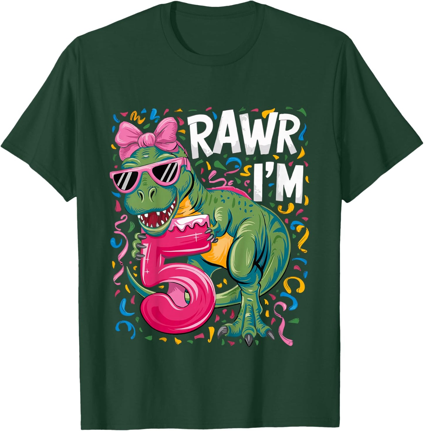 5 Year Old T Rex Dinosaur 5nd Birthday Girl T-Shirt - T-Shirt | Forest
