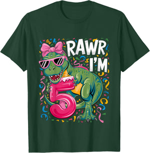 5 Year Old T Rex Dinosaur 5nd Birthday Girl T-Shirt - T-Shirt | Forest