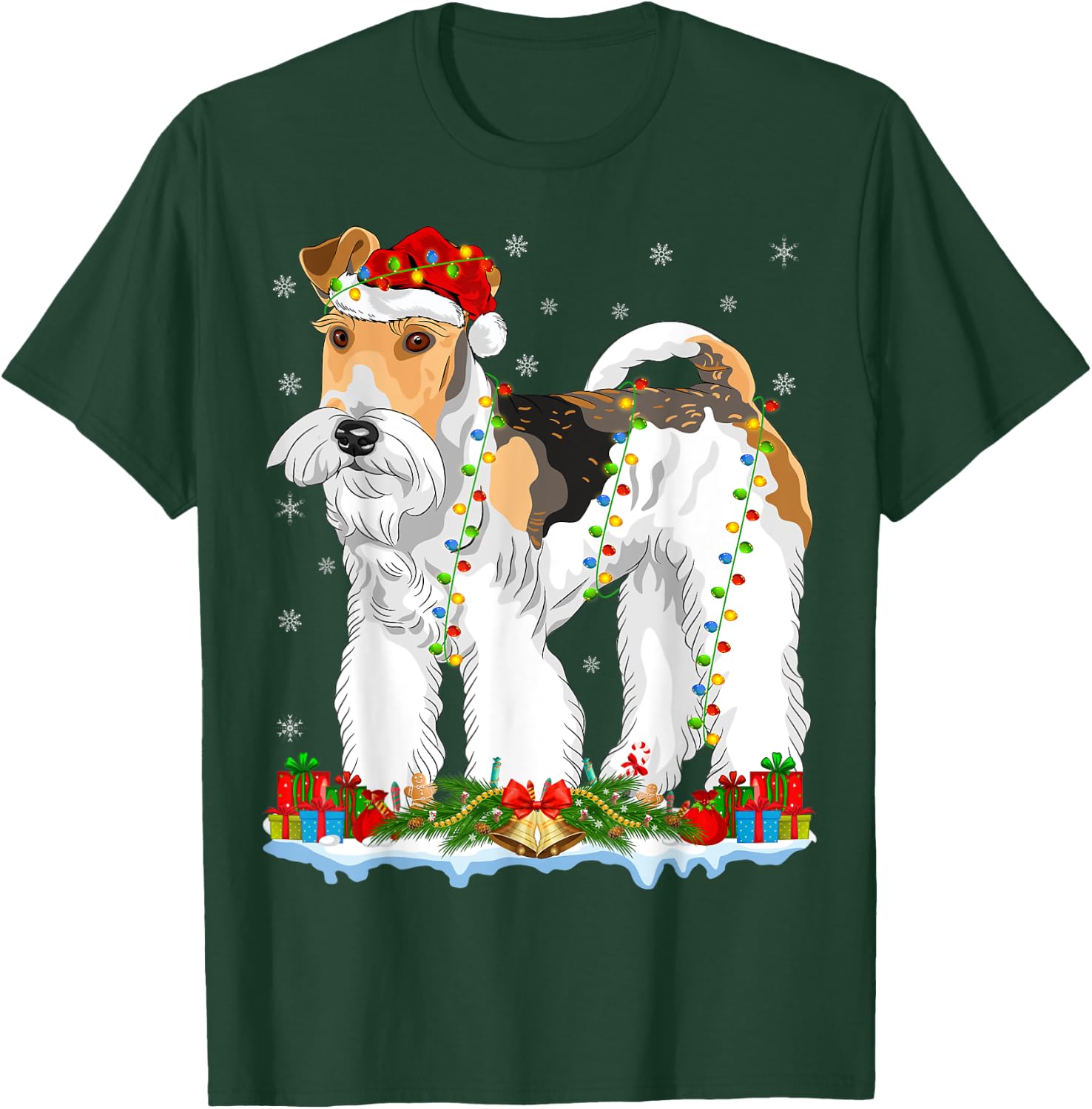 Wire Fox Terrier Dog Xmas Lights Wire Fox Terrier Christmas T-Shirt - T-Shirt | Forest