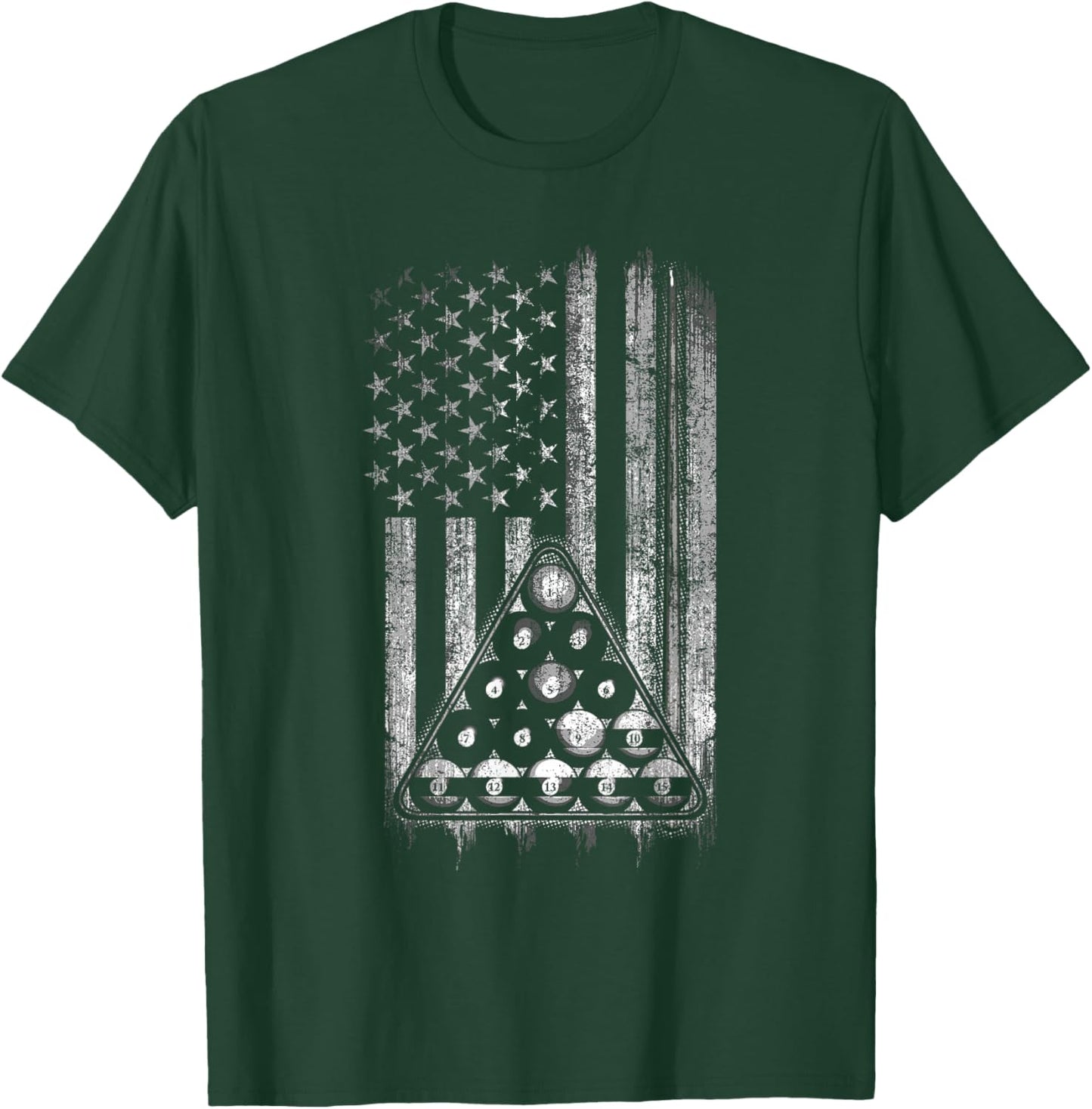 Pool Player American Flag Cue Stick and Billard Balls USA T-Shirt - T-Shirt | Forest