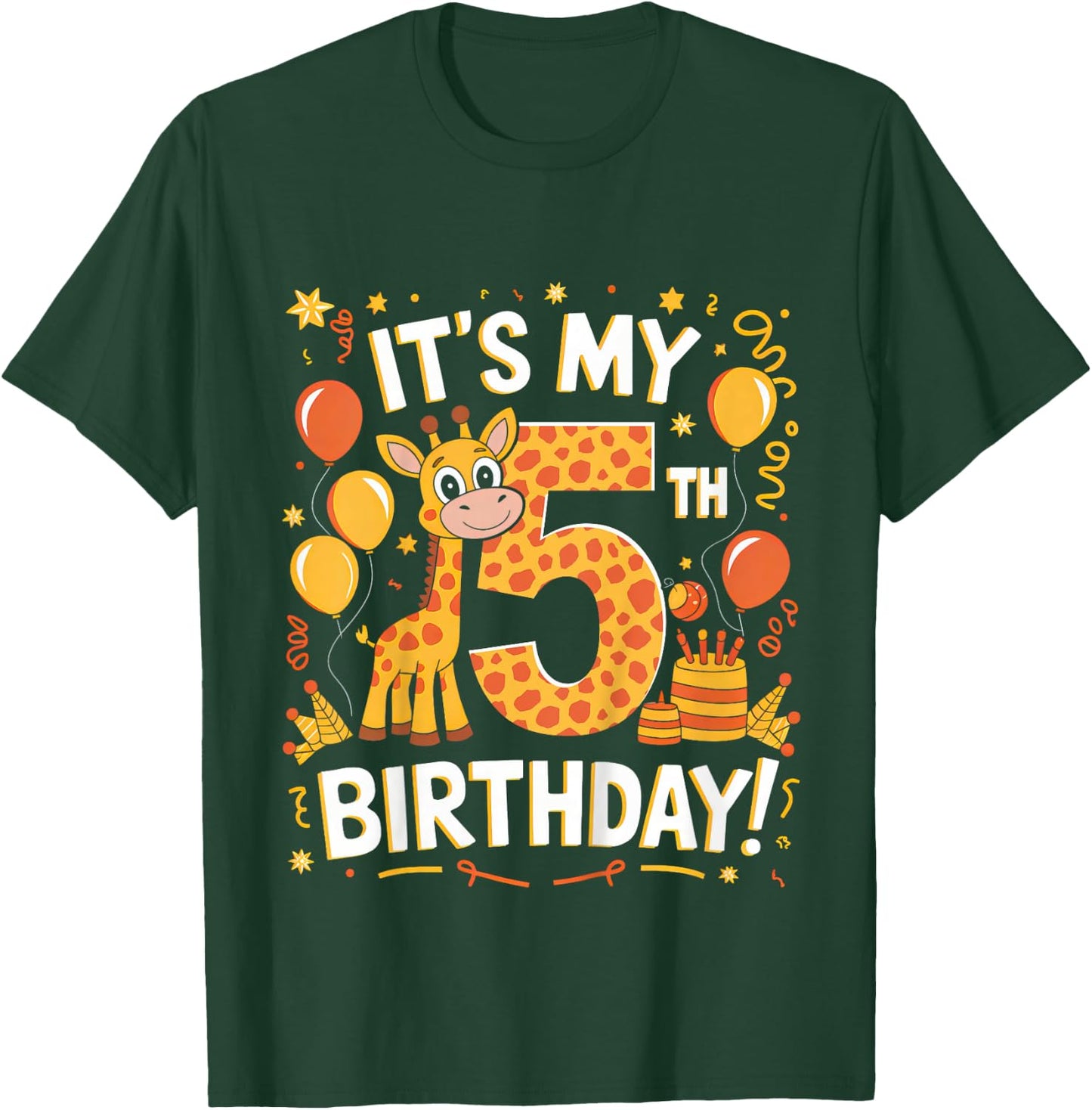 Kids Its My 5th Happy Birthday Giraffe 5 Years Old Party Toddlers T-Shirt - T-Shirt | Forest