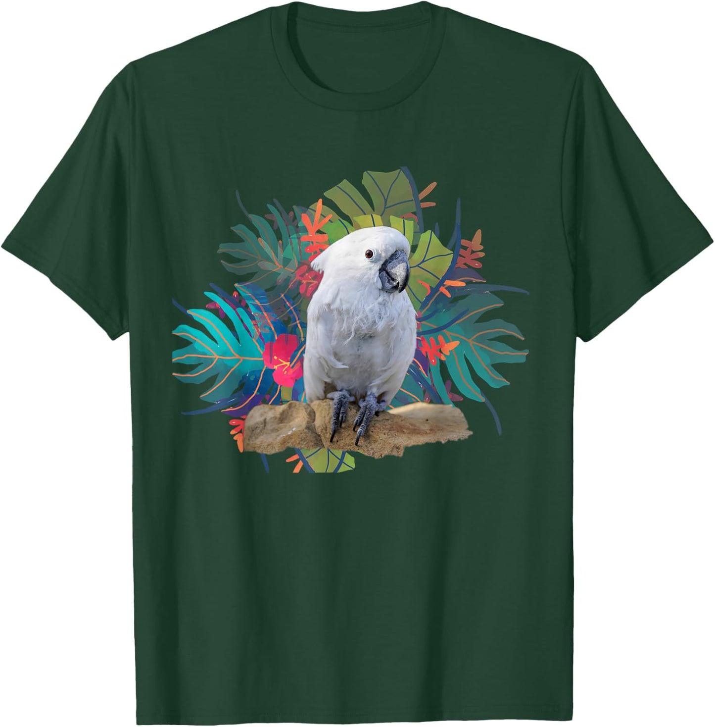 Flowers and Umbrella Cockatoo T-Shirt - T-Shirt | Forest