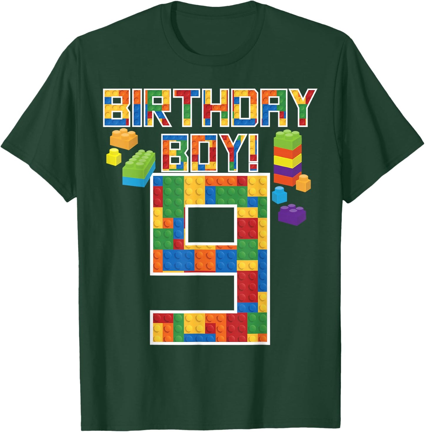 Cute 9th Birthday Gift 9 Years Old Block Building Boys Kids T-Shirt - T-Shirt | Forest