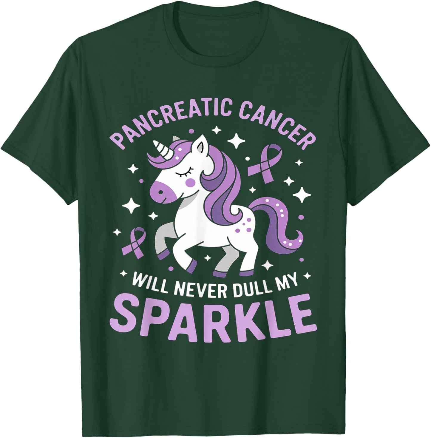 Pancreatic Cancer Will Never Dull My Sparkle Unicorn Ribbon T-Shirt - T-Shirt | Forest