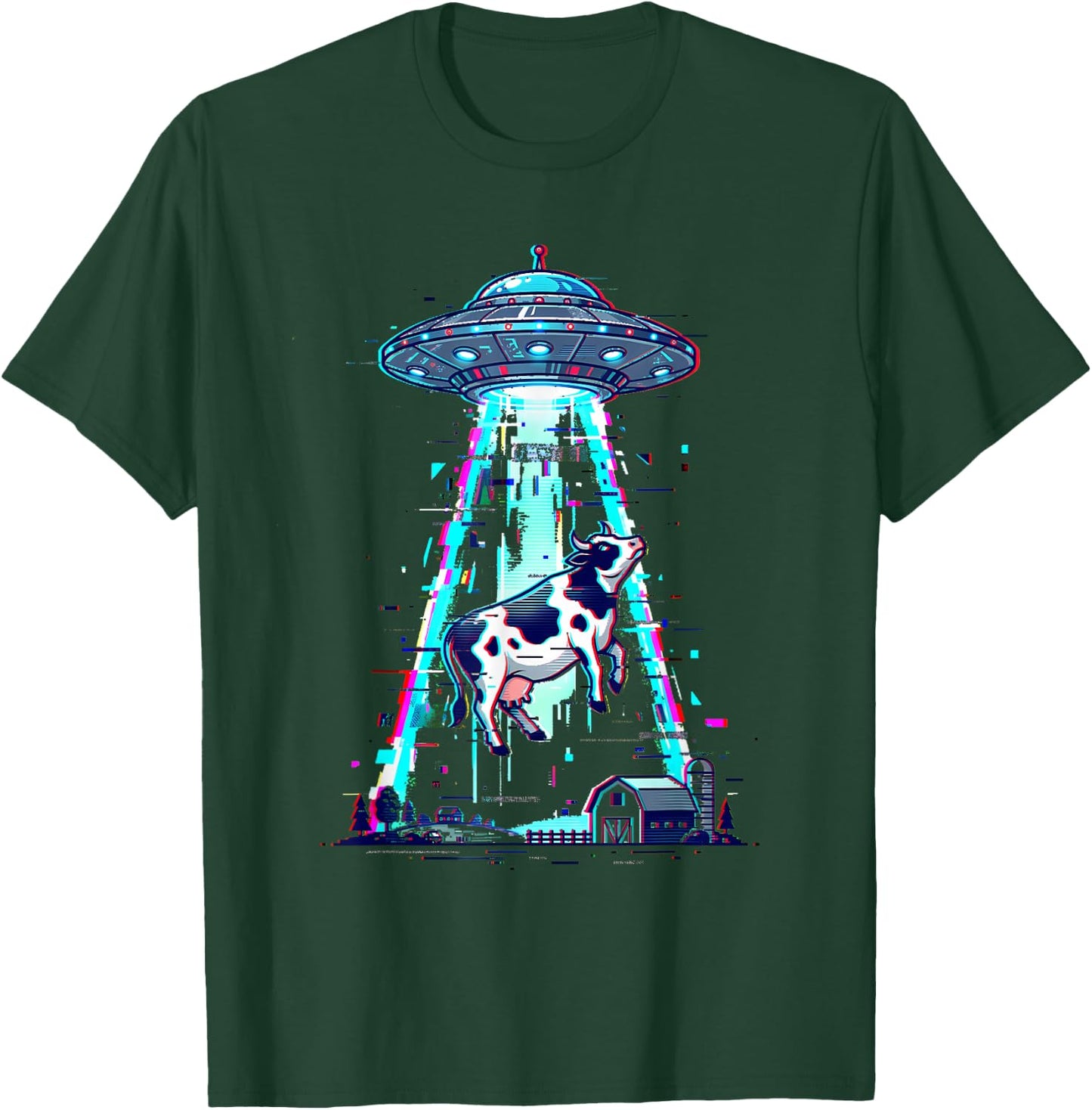 Funny Cow Abduction UFO Glitch Art Alien Meme Space Boys Men T-Shirt - T-Shirt | Forest